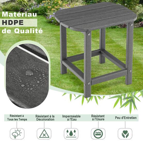 Table Basse d'Extérieur Table de Jardin Adirondack PEHD Antirouille et Imperméable 48x37x46cm Gris - Image 5
