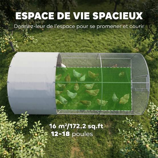 Grand enclos poulailler 15,96 ㎡ parc grillagé toit anti-UV porte verouillable 2,8 x 5,7 x 1,97 m argenté - Image 6