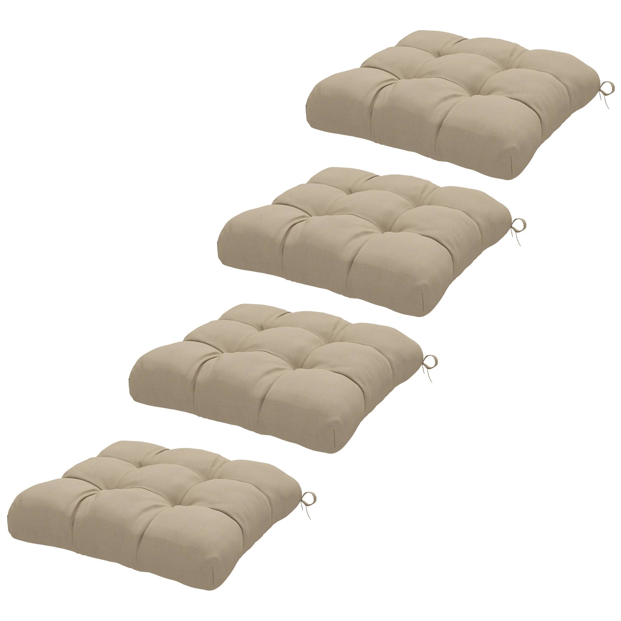 Lot de 4 coussins de chaise de jardin, coussins extérieurs capitonné, rembourrage 10 cm avec attaches, 48 x 48 cm kaki - Image 2