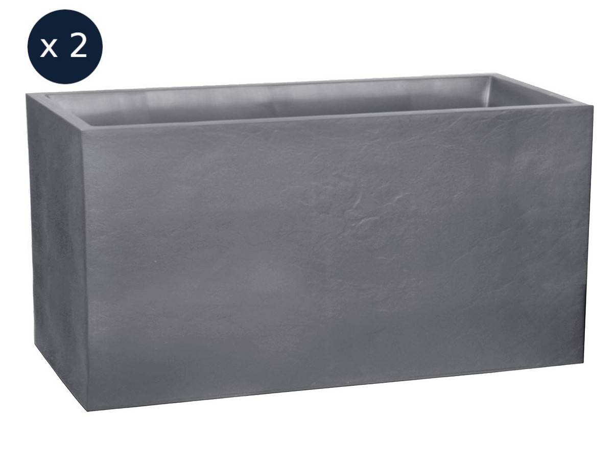 Eda - Lot de 2 Jardinières Muret Volcania effet pierre - 99,5 x 39,5 x 60 cm - 116 L - Gris galet - Eda