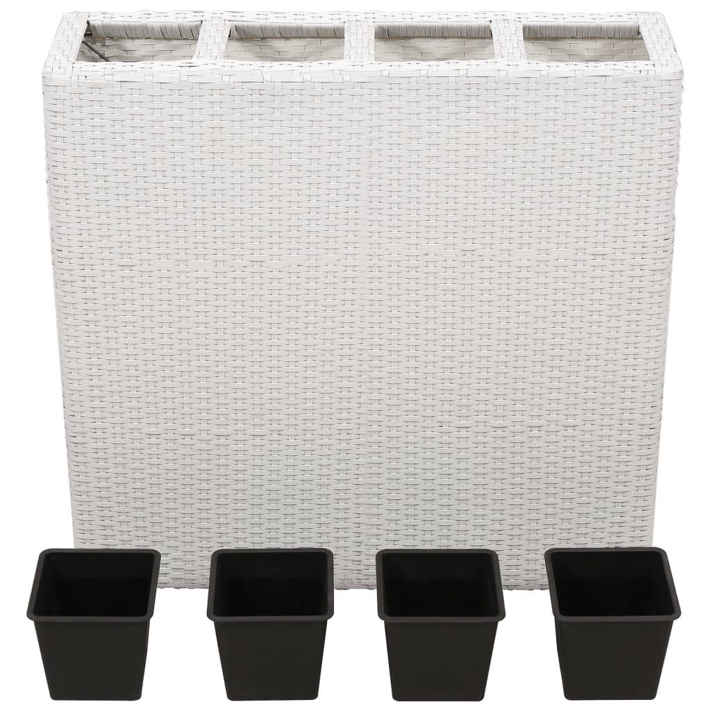 Jardinière lit surélevé plantes fleurs jardin et 4 pots 2 pièces résine tressée blanc - Image 4