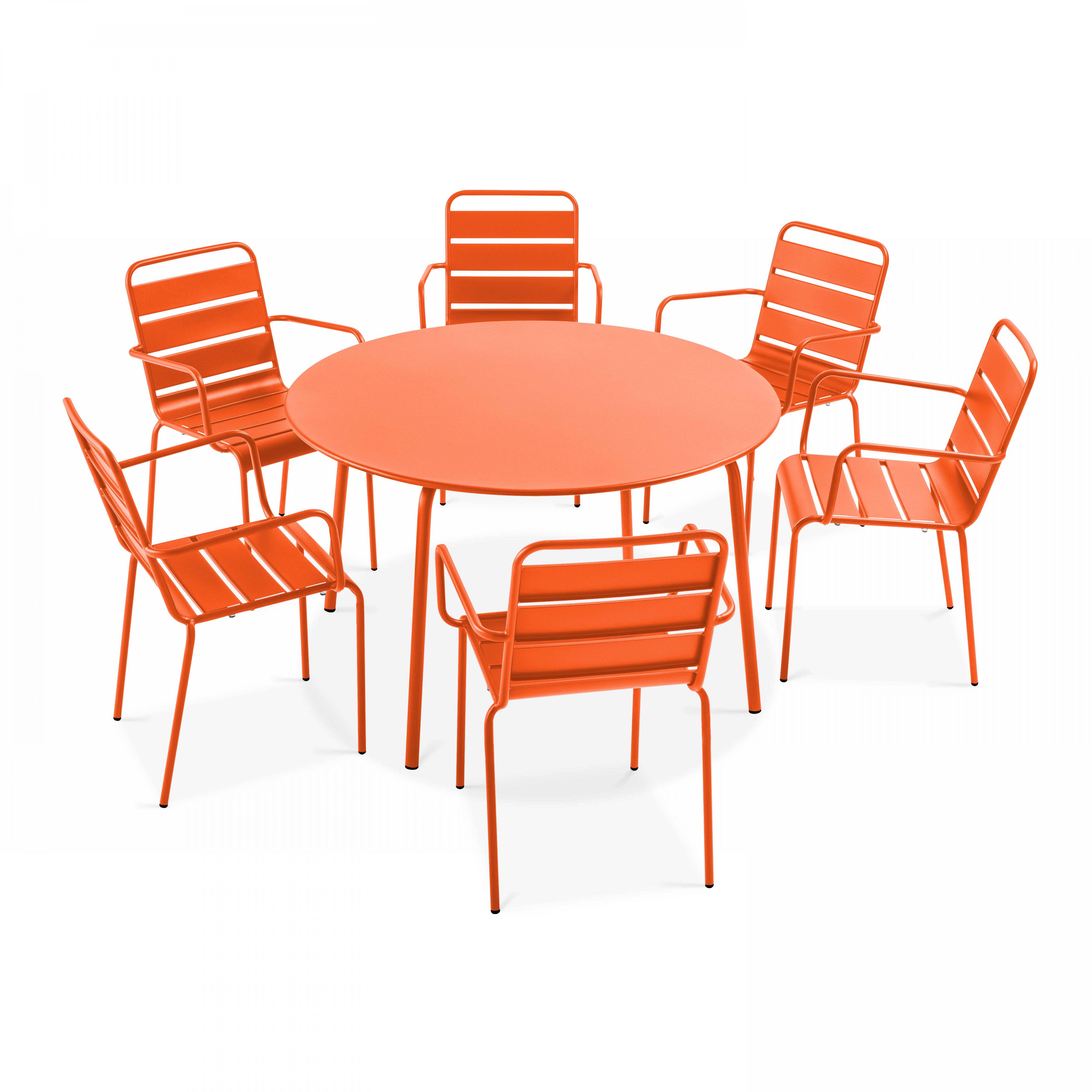 Oviala - Ensemble table de jardin ronde et 6 fauteuils acier orange Palavas - Oviala - Image 1