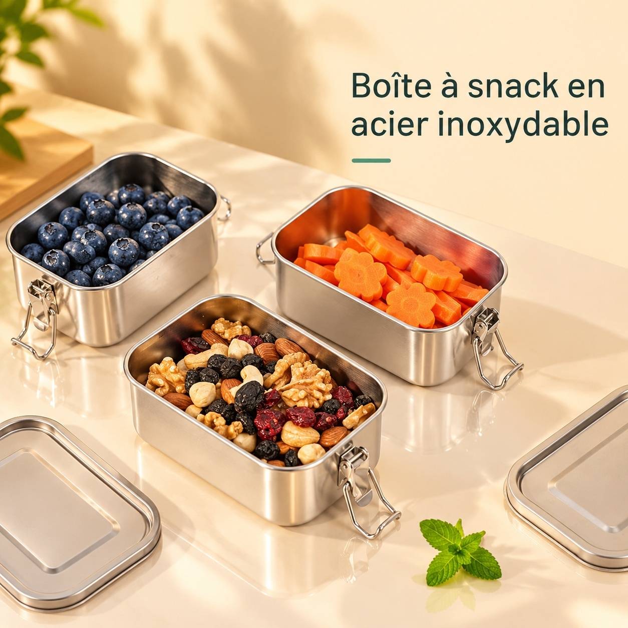 Lot de 3 Boîtes Alimentaires Acier Inoxydable Avec Couvercles Hermétiques - Image 7
