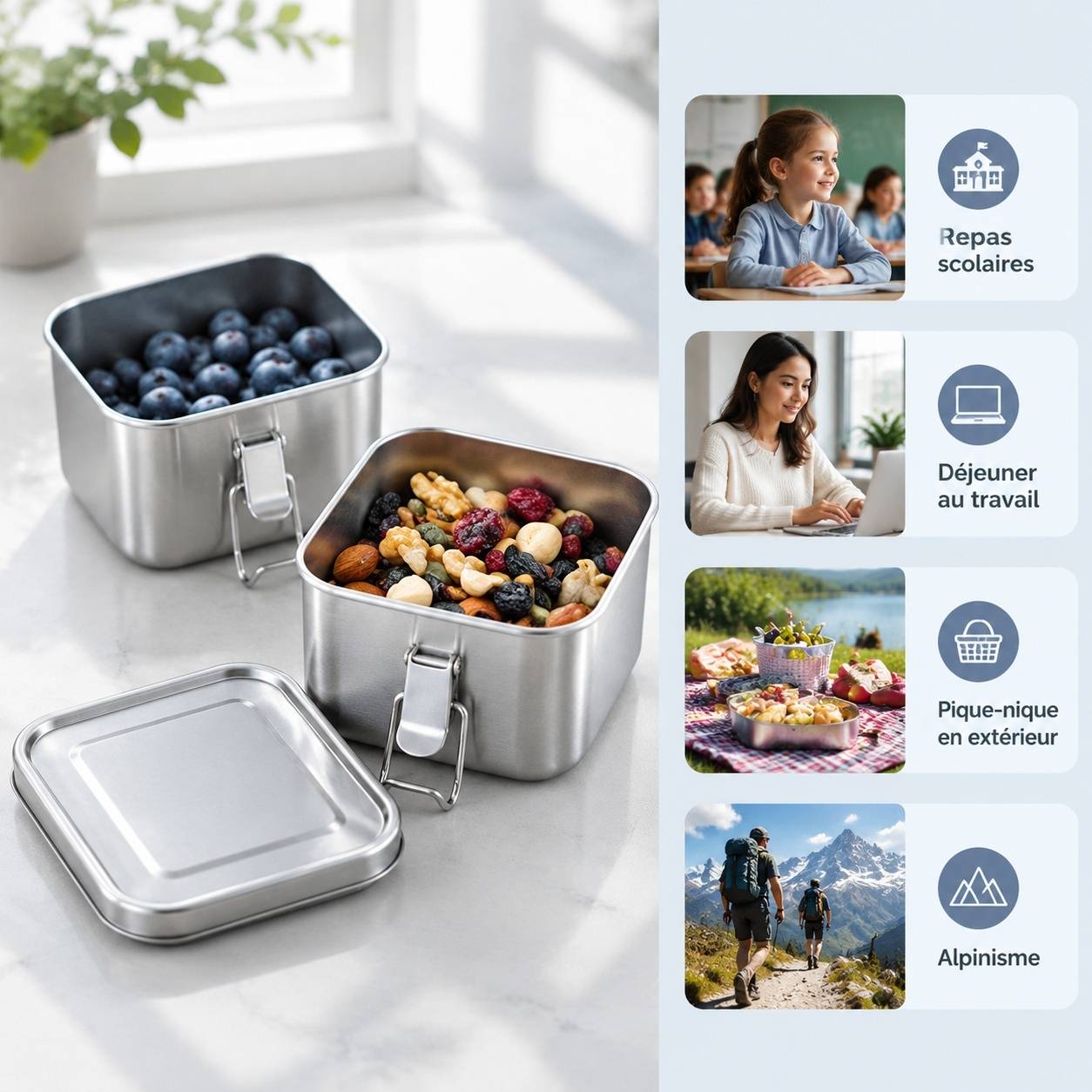 Lot de 3 Boîtes Alimentaires Acier Inoxydable Avec Couvercles Hermétiques - Image 8
