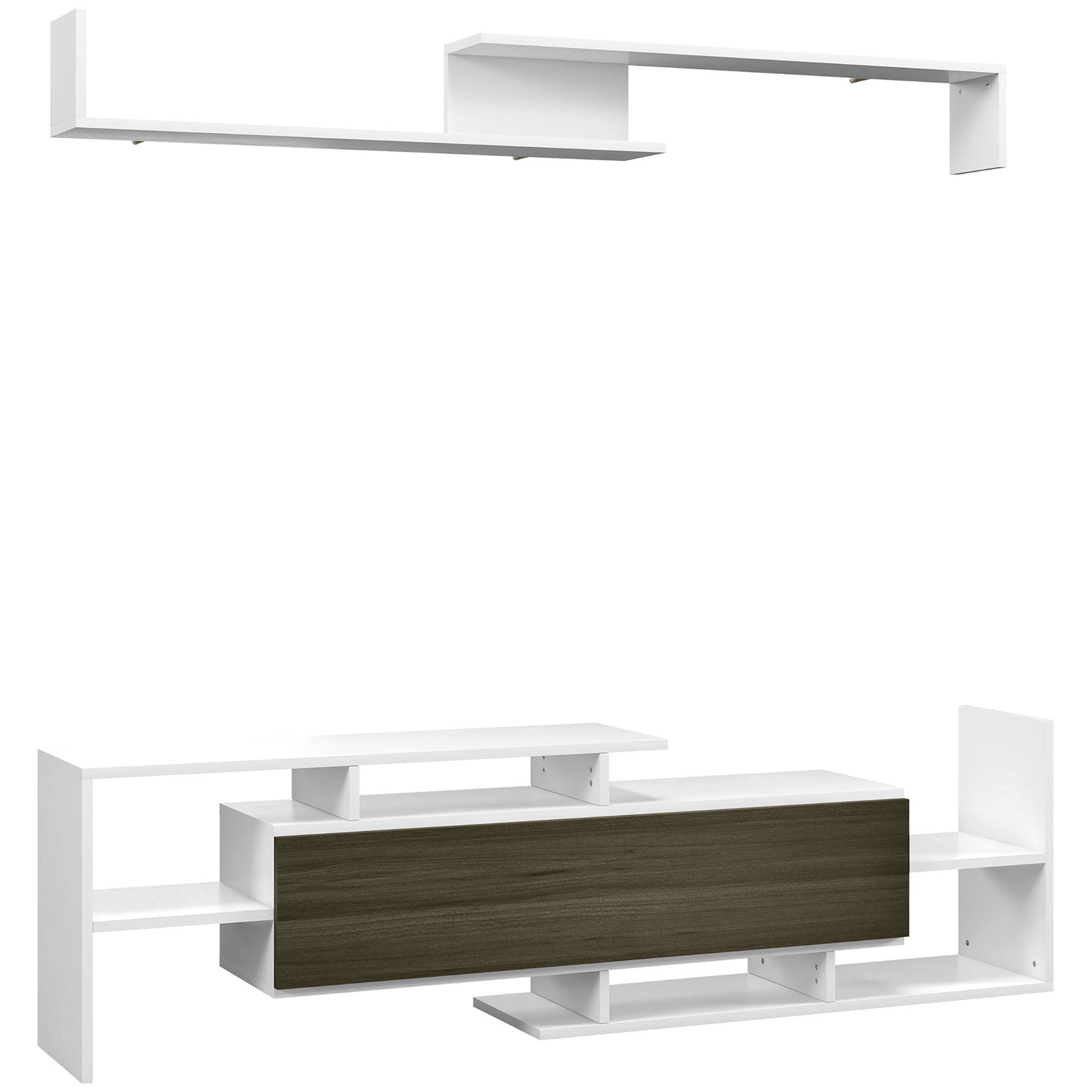 Sans Marque - Meuble TV avec étagère murale, étagères ouvertes et armoire en bois, noir et blanc - Image 2