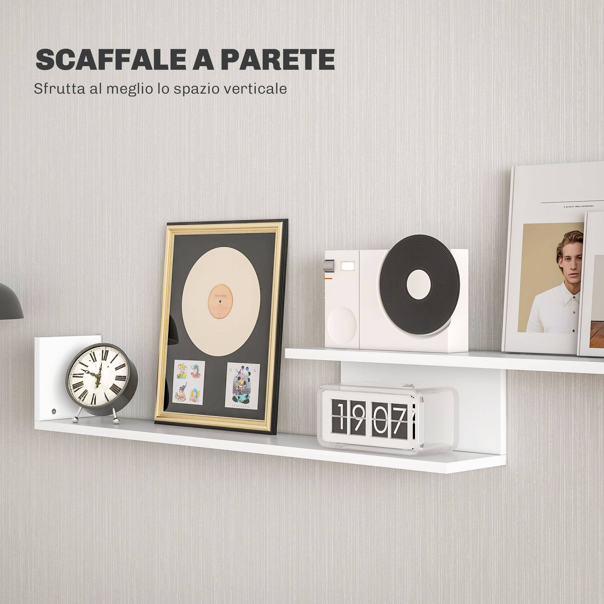 Sans Marque - Meuble TV avec étagère murale, étagères ouvertes et armoire en bois, noir et blanc - Image 8