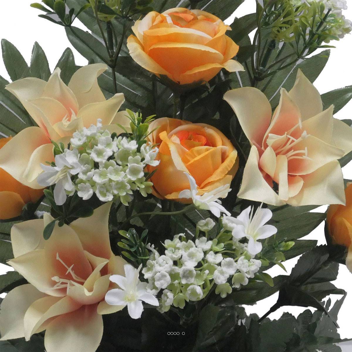 Artificielles - Jardinière fleurs artificielles Rose, Gardenia et mini fleurs Orange pour la Toussaint - couleur: Orange 660 - Image 3