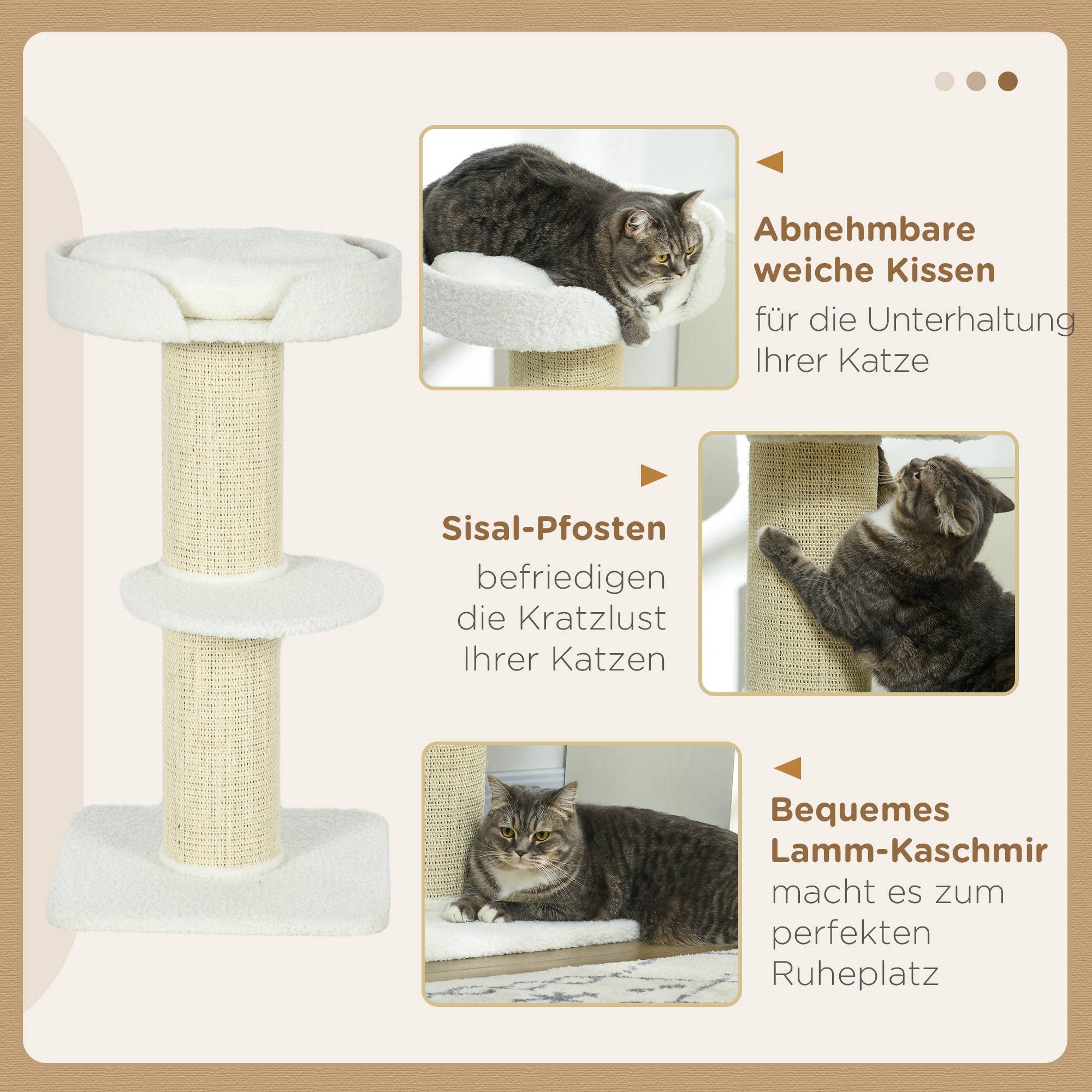 Arbre à chat sisal et peluche crème 45 x 45 x 91 cm - PANGIVO - Image 7
