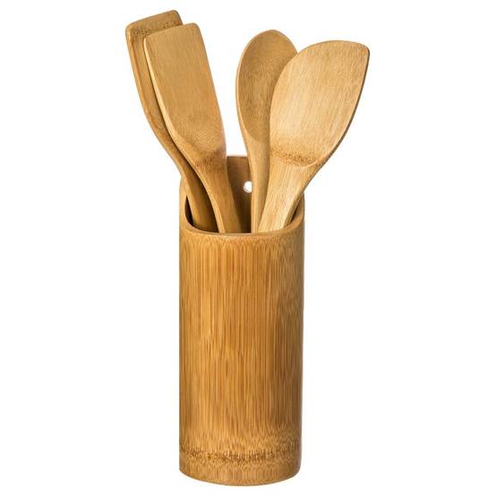 Lot de 4 Ustensiles & Pot de Cuisine "Bambou" Naturel - Image 2
