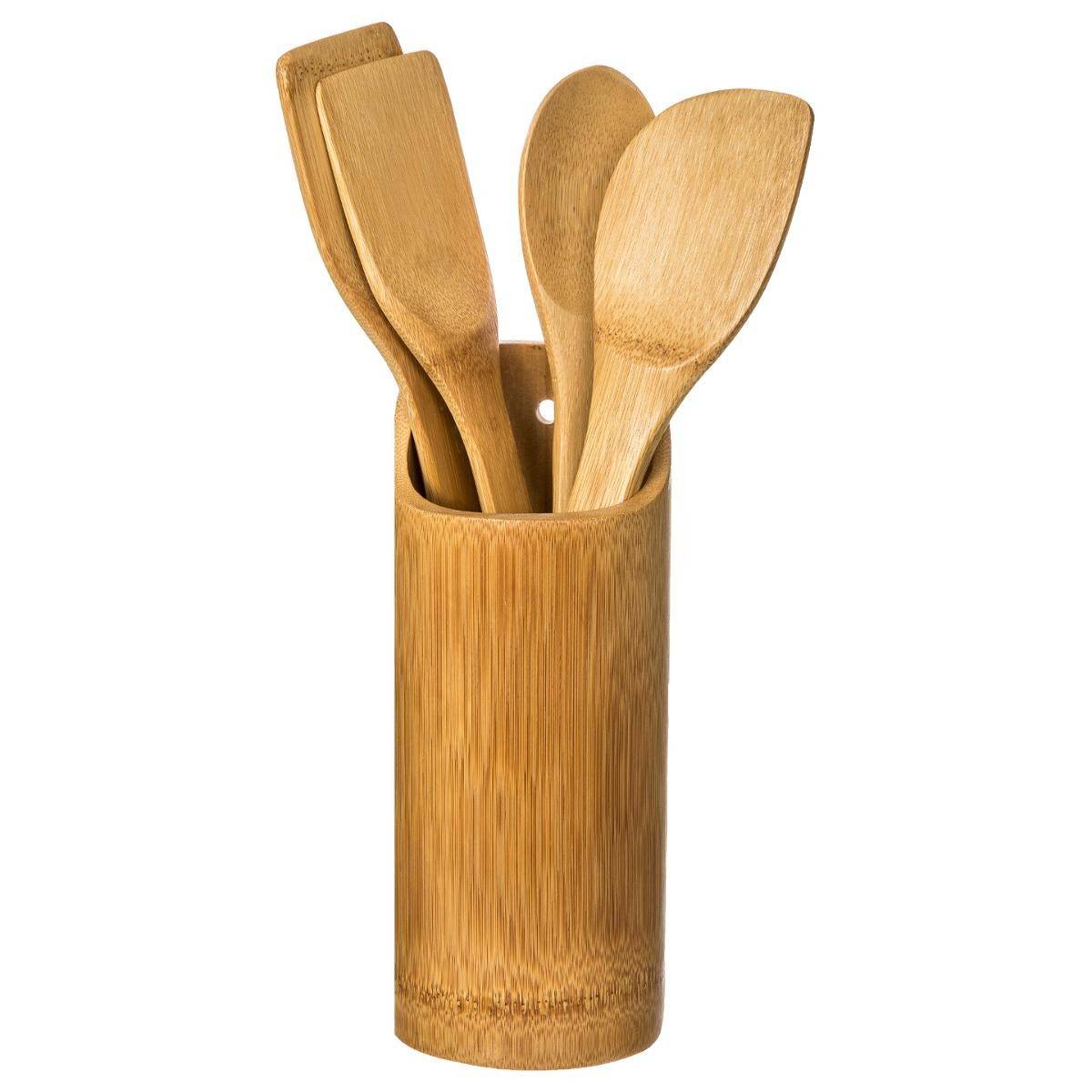 Lot de 4 Ustensiles & Pot de Cuisine "Bambou" Naturel - Image 2