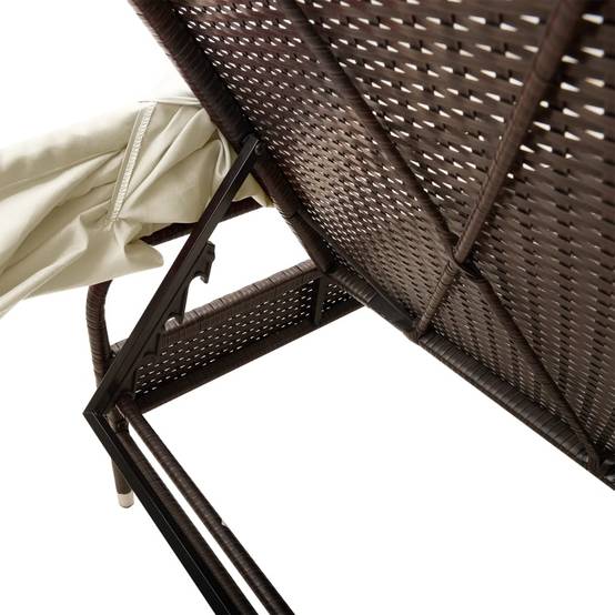 Chaise longue | Transat | Bain de soleil avec auvent et table marron résine tressée - Image 10