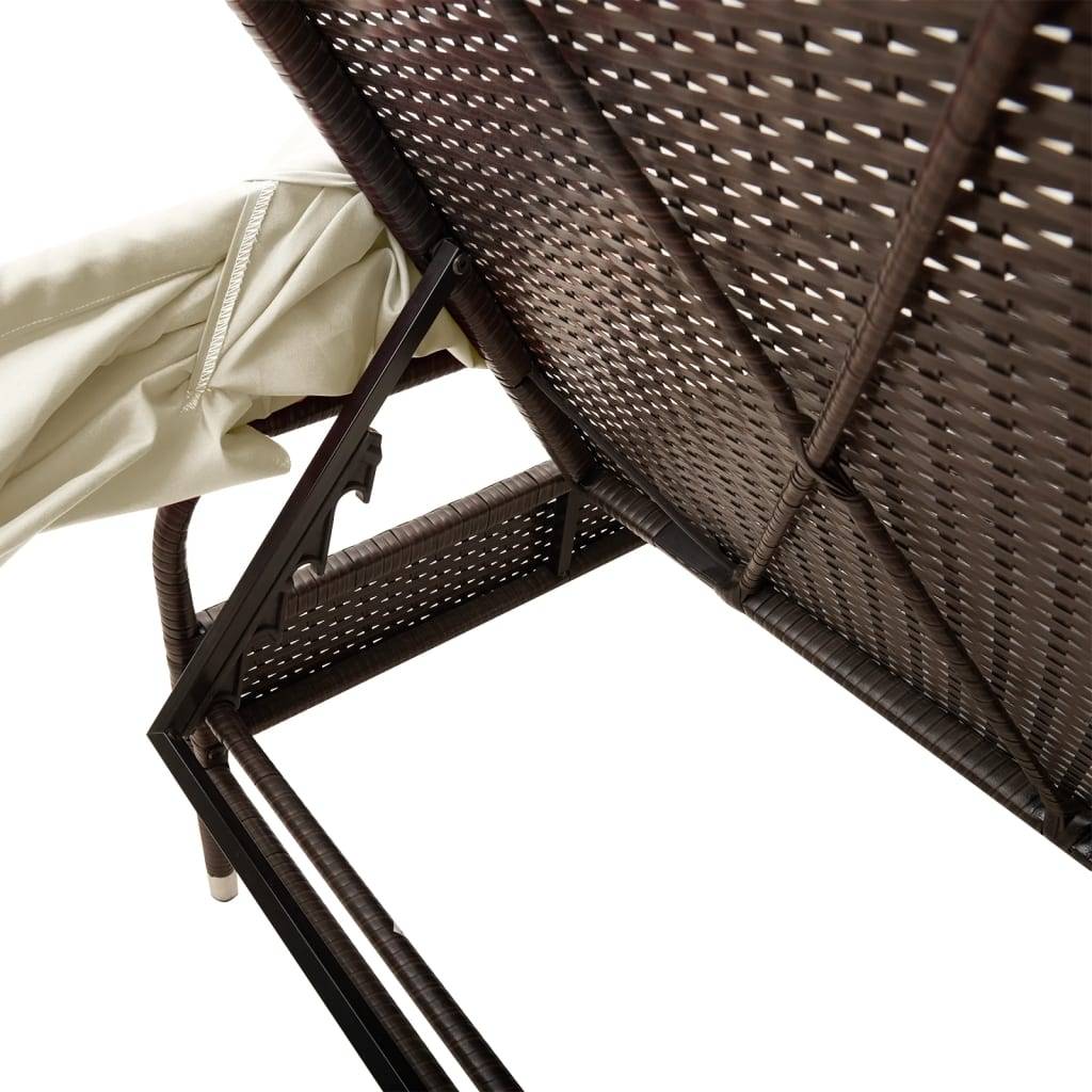 Chaise longue | Transat | Bain de soleil avec auvent et table marron résine tressée - Image 10