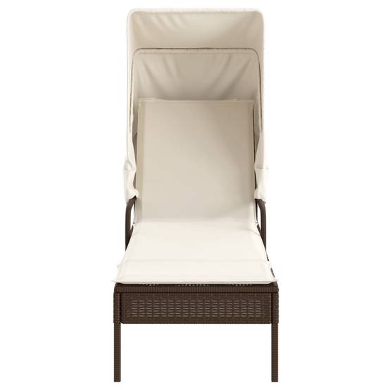 Chaise longue | Transat | Bain de soleil avec auvent et table marron résine tressée - Image 6