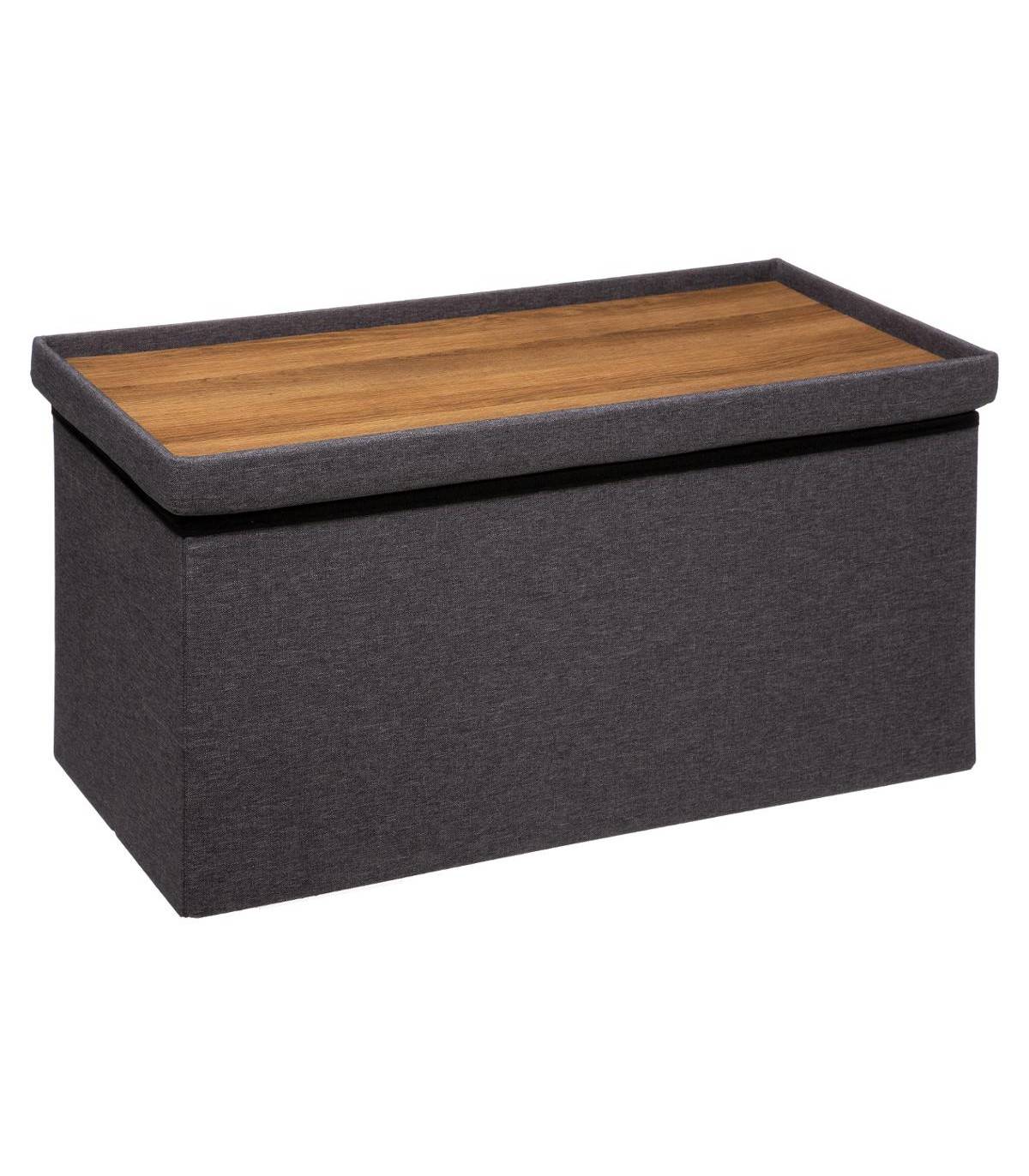 2 en 1 Pouf pliant double et Coffre de rangement Gris foncé 76 x 37.5 cm - Image 2