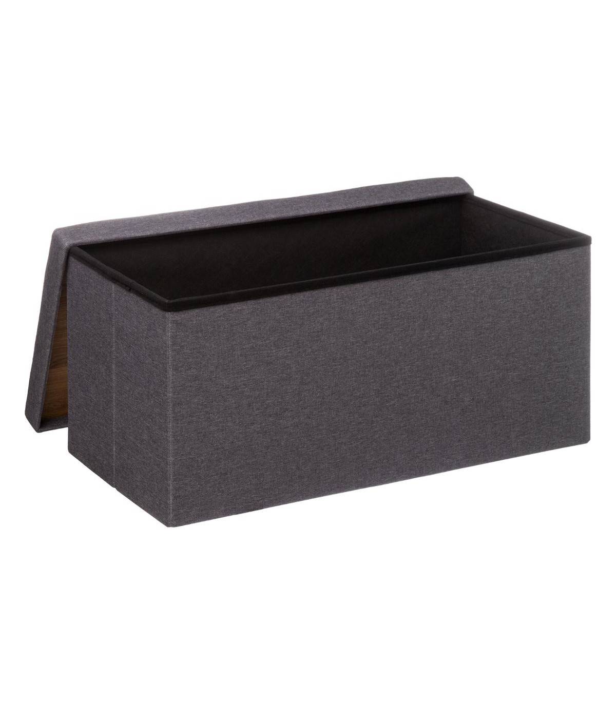2 en 1 Pouf pliant double et Coffre de rangement Gris foncé 76 x 37.5 cm - Image 3