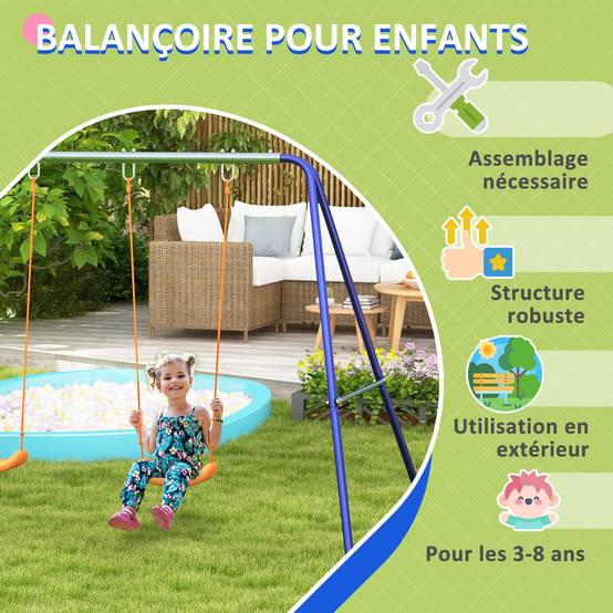 Balançoire portique balançoire pour enfants avec 2 siège de balançoire structure en métal charge max. 90 kg - Image 9