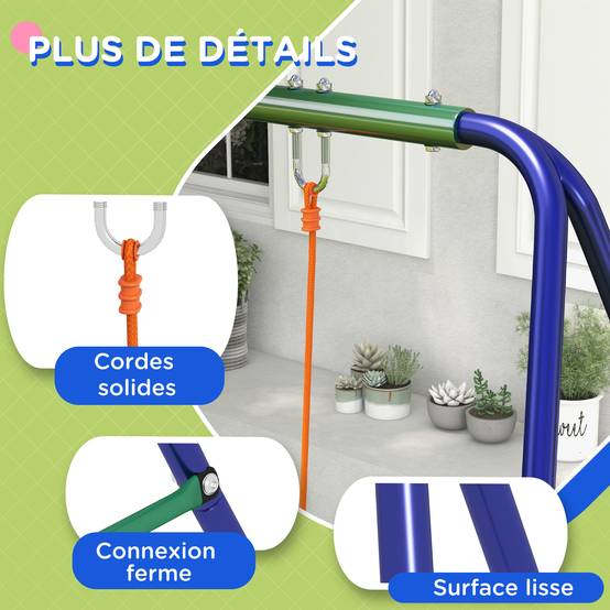 Balançoire portique balançoire pour enfants avec 2 siège de balançoire structure en métal charge max. 90 kg - Image 8