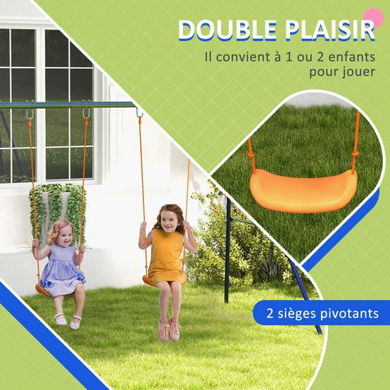 Balançoire portique balançoire pour enfants avec 2 siège de balançoire structure en métal charge max. 90 kg - Image 6