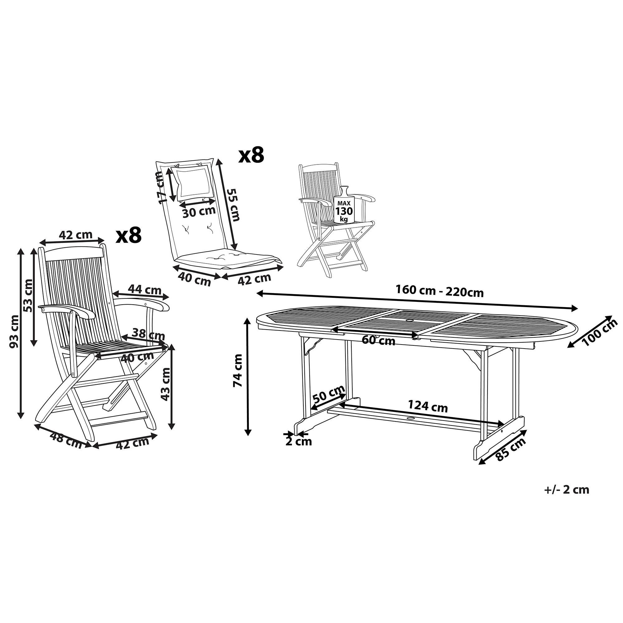 Beliani - Ensemble de Jardin 8 Chaises Pliables en Bois avec Coussins d'Assise Beige-Gris Beliani - Image 3