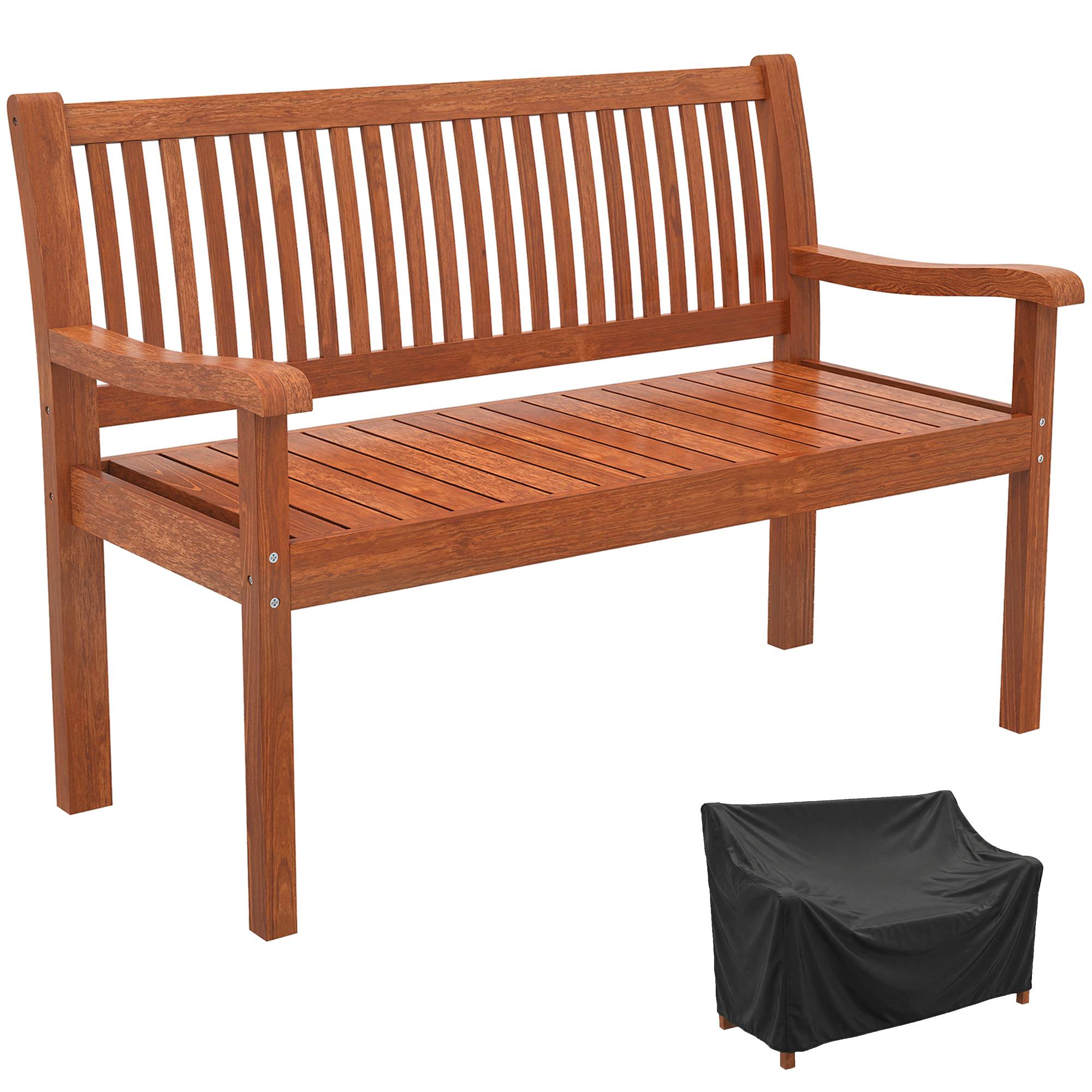 Sans Marque - Banc jardin bois extérieur 2 places housse imperméable dossier ergonomique 125x62x90 cm marron clair - Image 1
