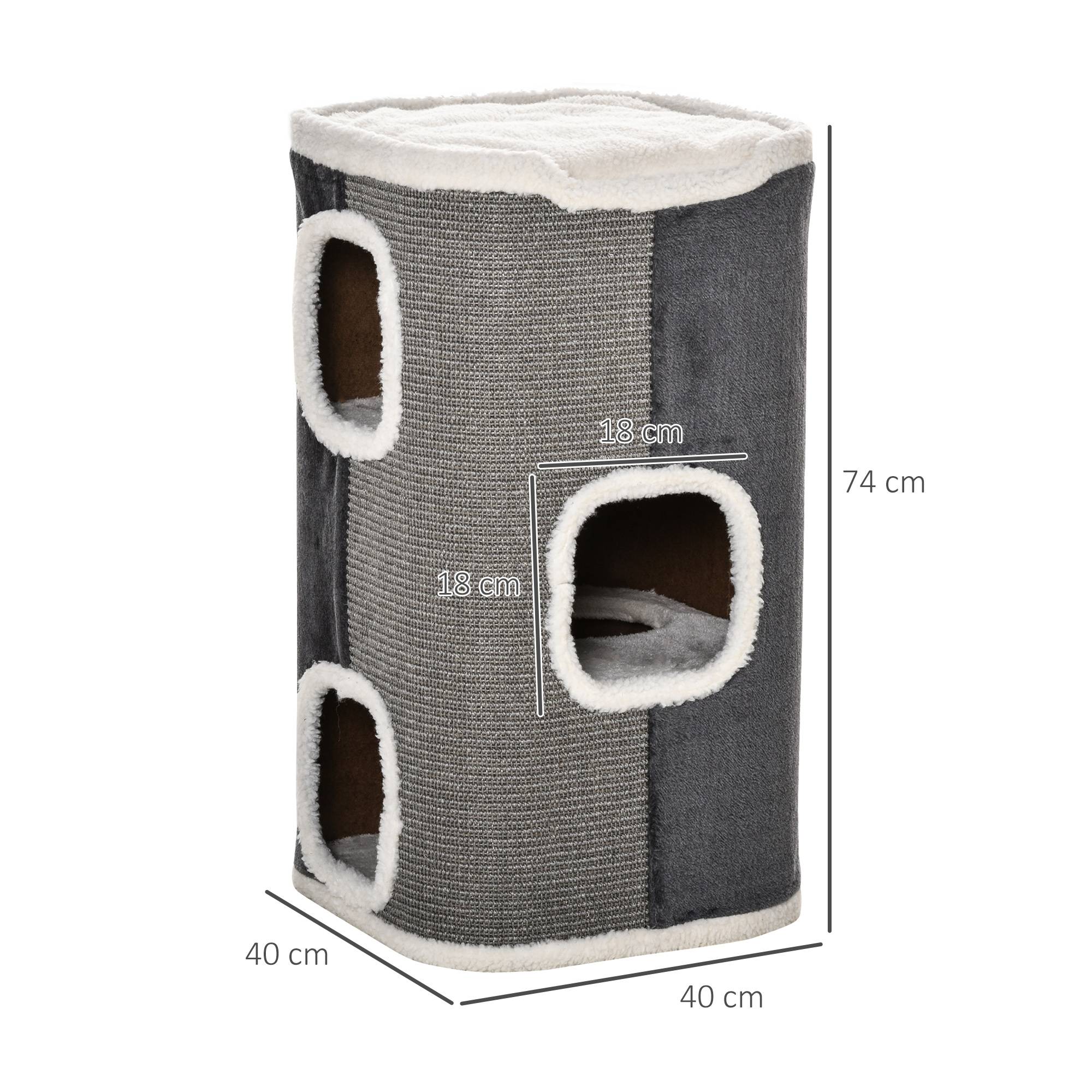Sans Marque - Tonneau 74 cm, 3 étages, coussin, bord peluche, cabane, petit chat, Gris+Blanc - Image 5