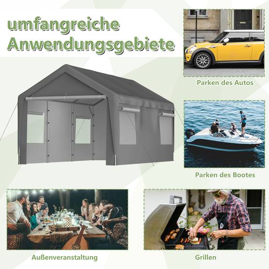 Tente de carport 3×6m grise, résistante à l'hiver avec fenêtres enroulables, parois et toit amovibles, protection pour voiture, SUV, bateau et camion - Image 3