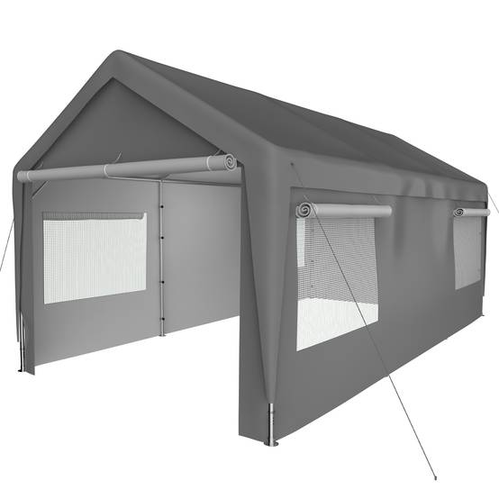 Tente de carport 3×6m grise, résistante à l'hiver avec fenêtres enroulables, parois et toit amovibles, protection pour voiture, SUV, bateau et camion - Image 9