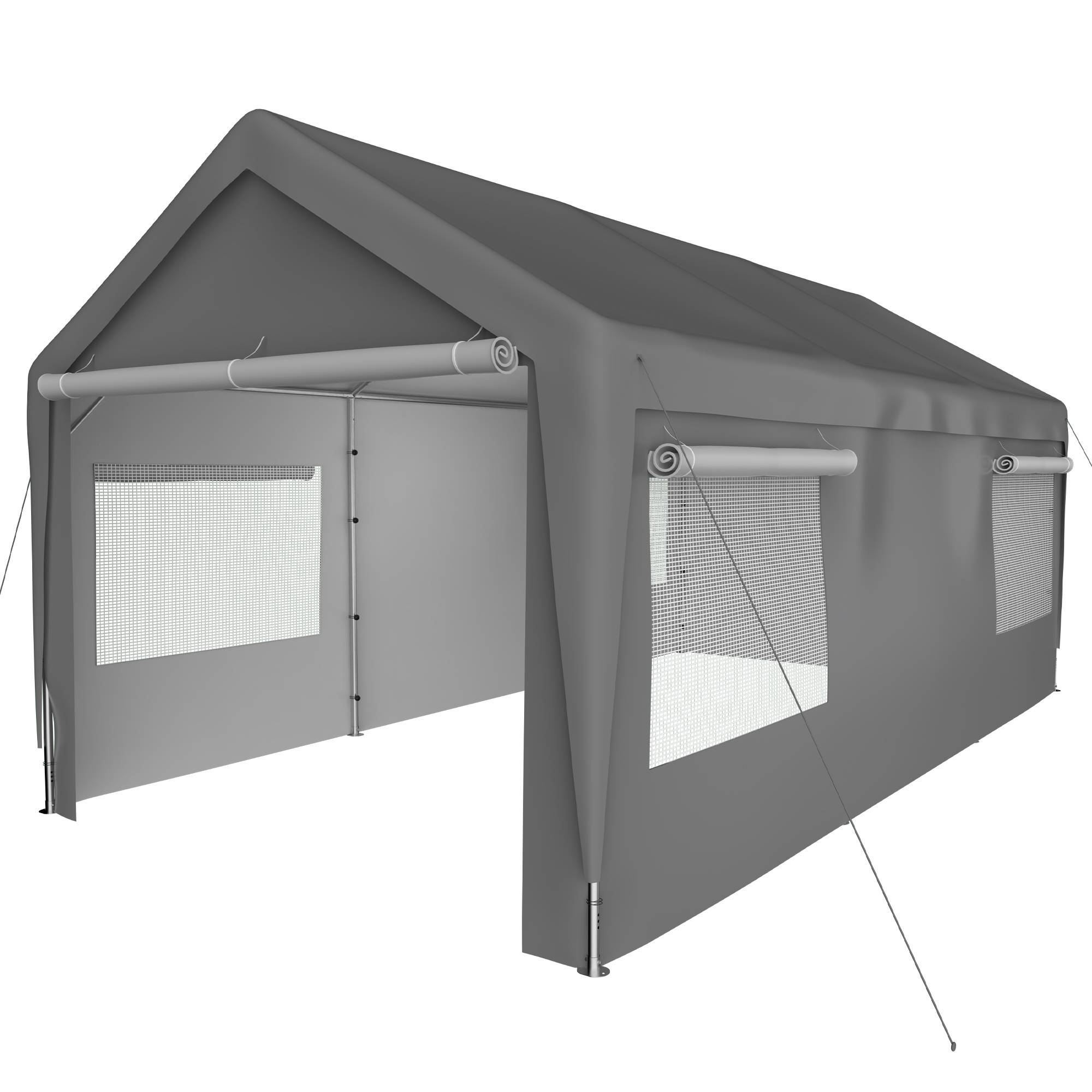 Tente de carport 3×6m grise, résistante à l'hiver avec fenêtres enroulables, parois et toit amovibles, protection pour voiture, SUV, bateau et camion - Image 9