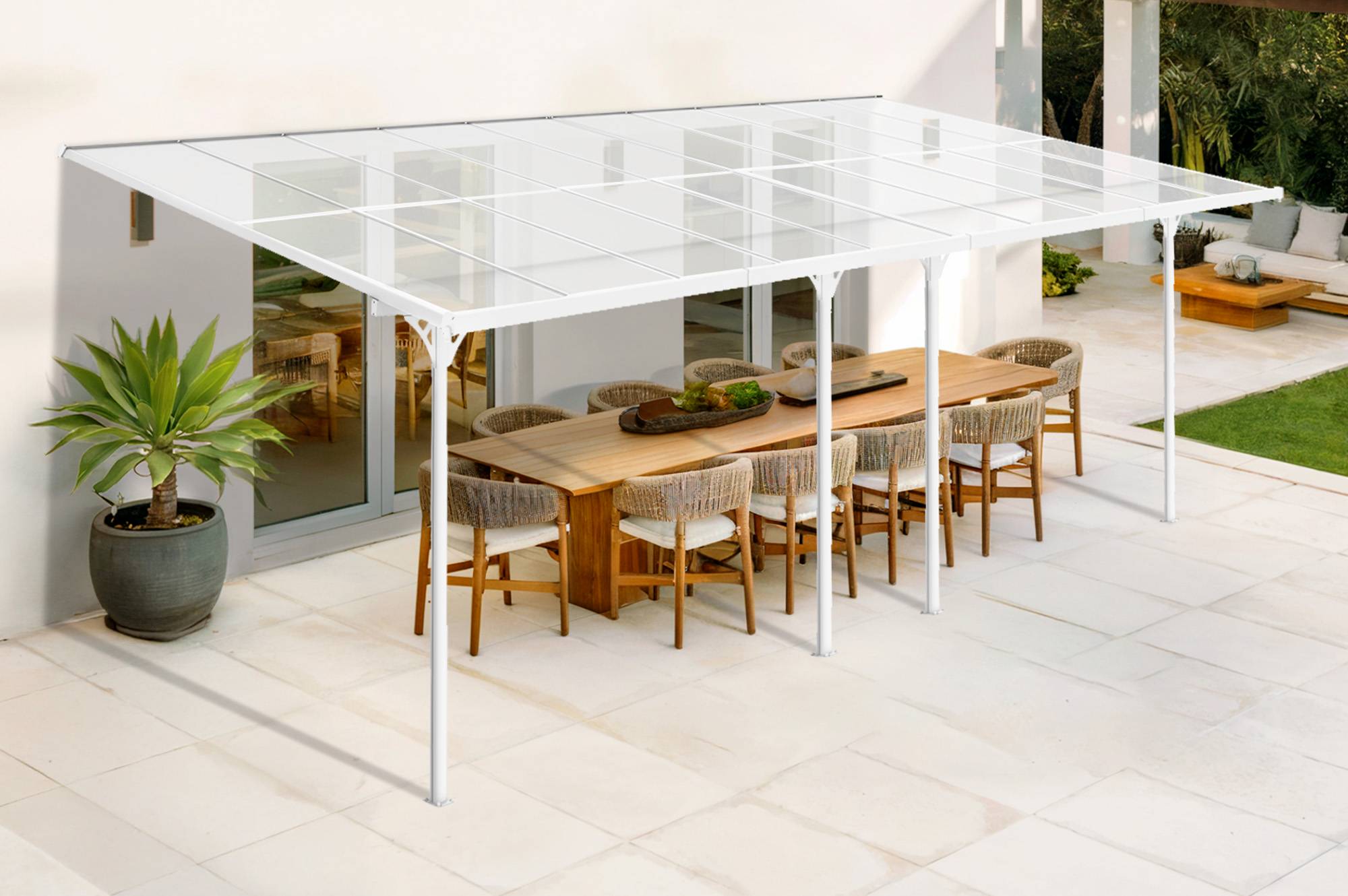CAZEBOO - Cazeboo Pergola/Carport adossée 18m² KLEO 6x3 m blanc - toit terrasse en aluminium et polycarbonate