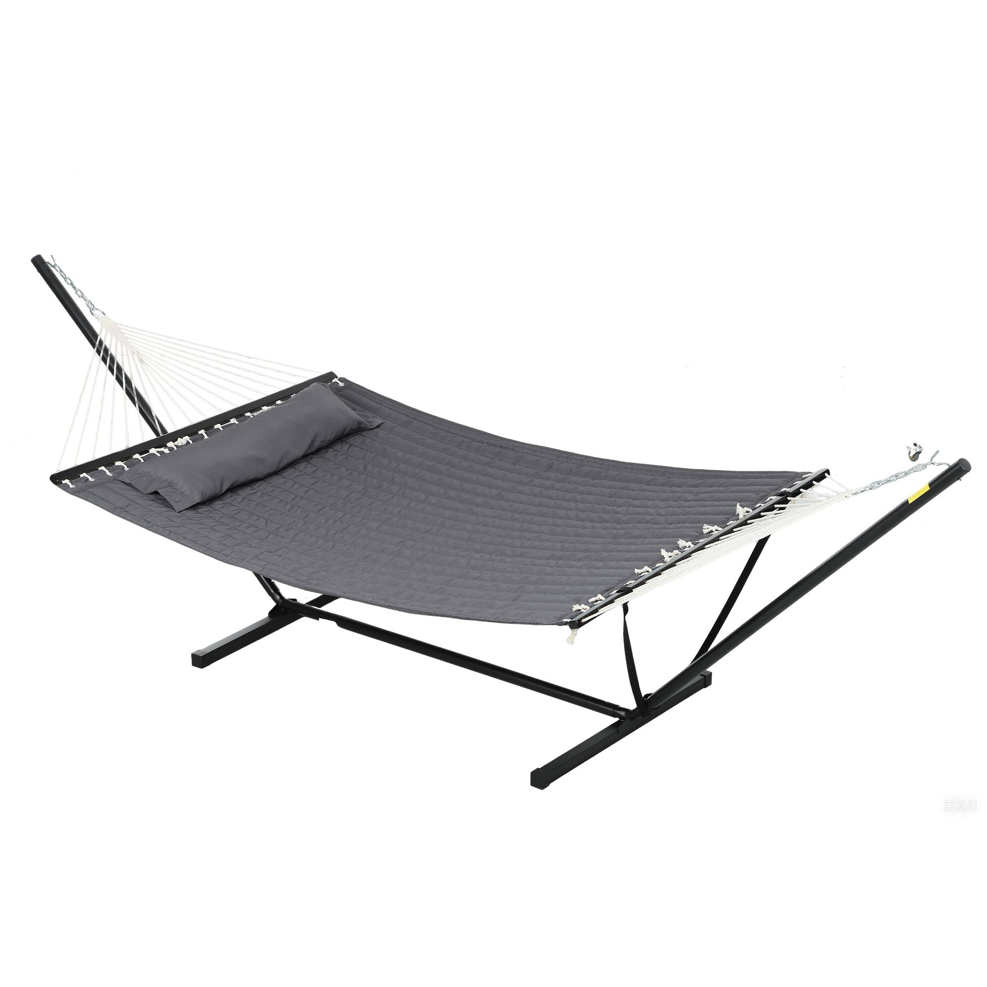 Hamac avec support acier coton gris foncé 368 x 140 x 110 cm - PANGIVO