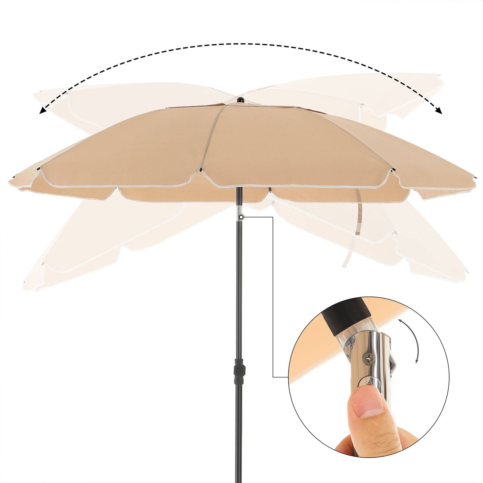 Helloshop26 - Parasol de jardin diamètre 2 m ombrelle protection UPF 50+ inclinable portable résistant au vent baleines en fibre de verre avec sac taupe - Image 3