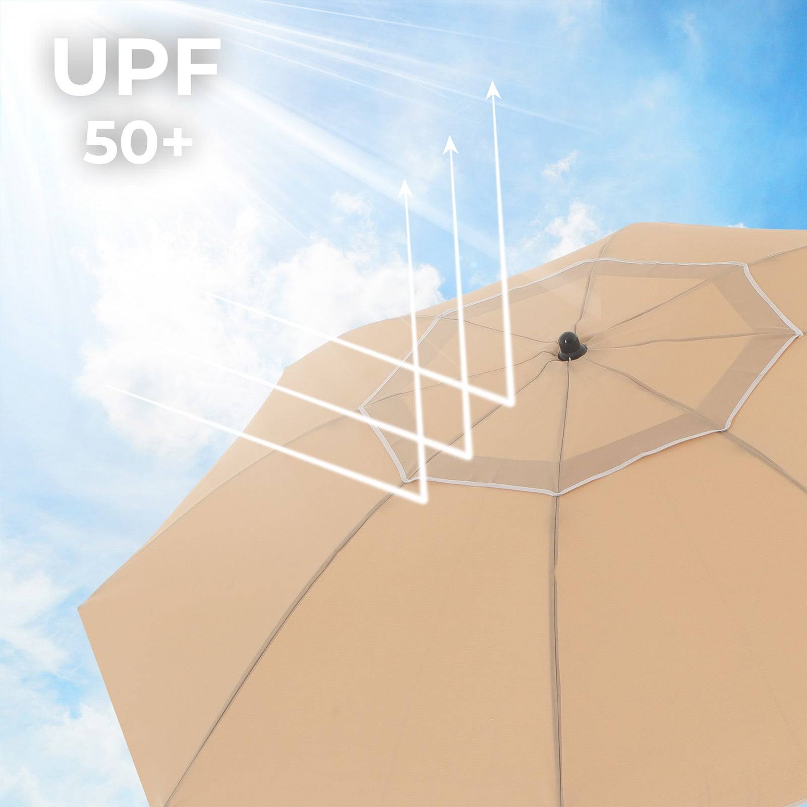 Helloshop26 - Parasol de jardin diamètre 2 m ombrelle protection UPF 50+ inclinable portable résistant au vent baleines en fibre de verre avec sac taupe - Image 2