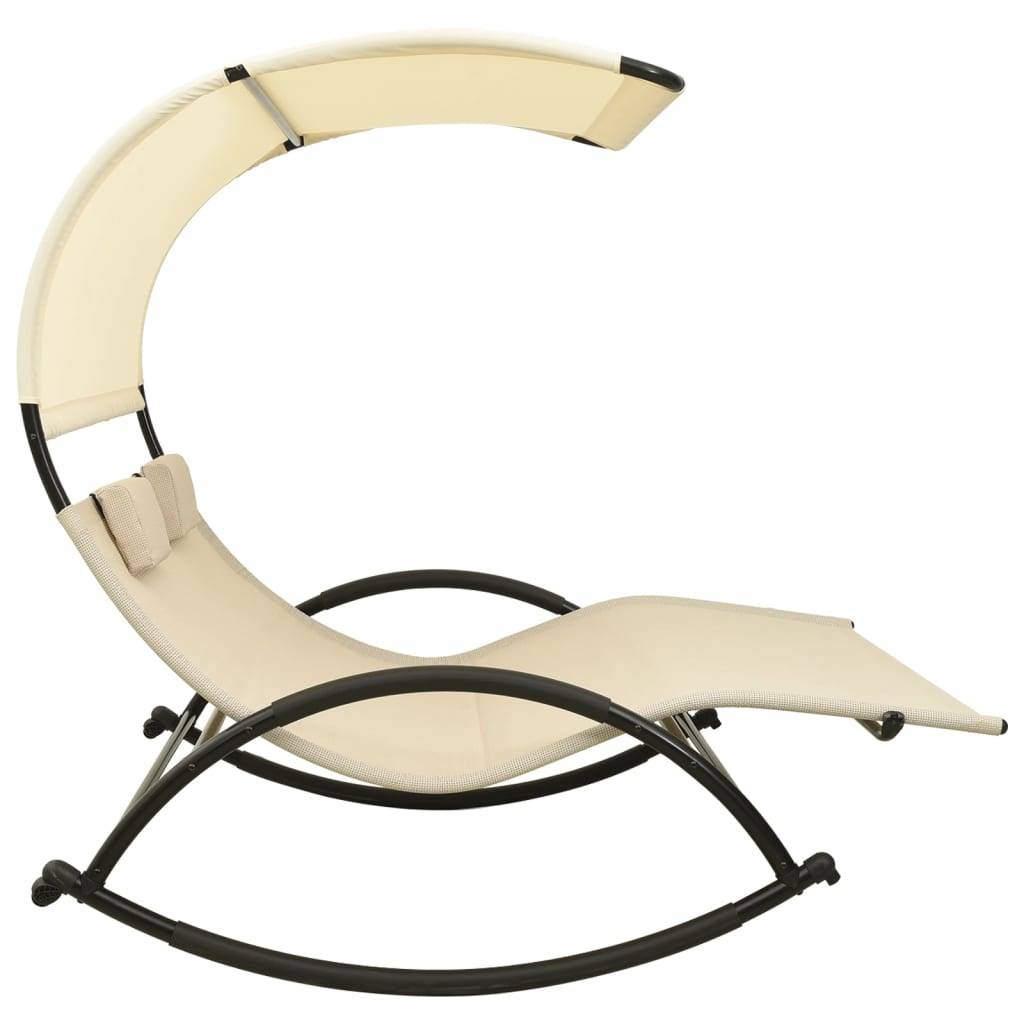 Helloshop26 - Transat chaise longue bain de soleil lit de jardin terrasse meuble d'extérieur double avec auvent textilène crème - Image 3