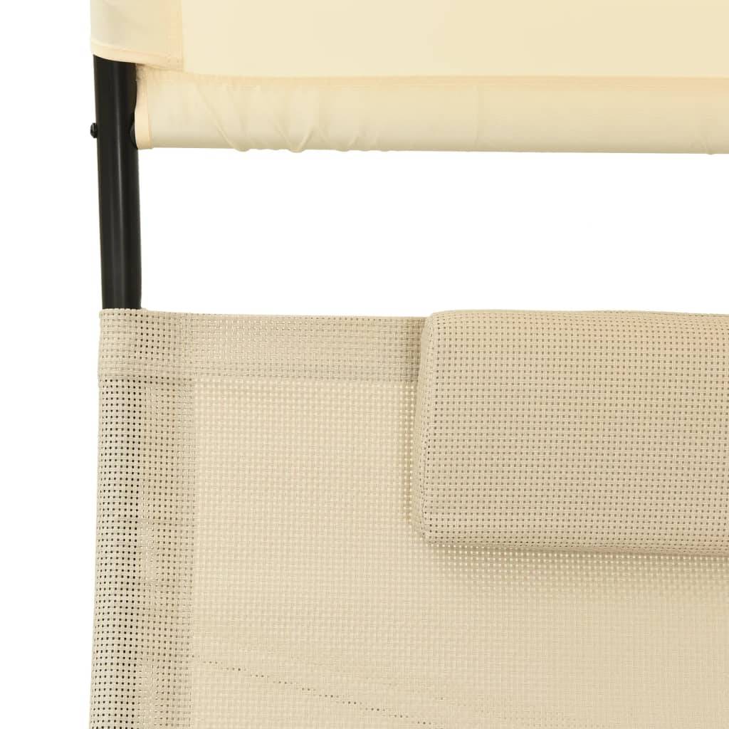 Helloshop26 - Transat chaise longue bain de soleil lit de jardin terrasse meuble d'extérieur double avec auvent textilène crème - Image 5