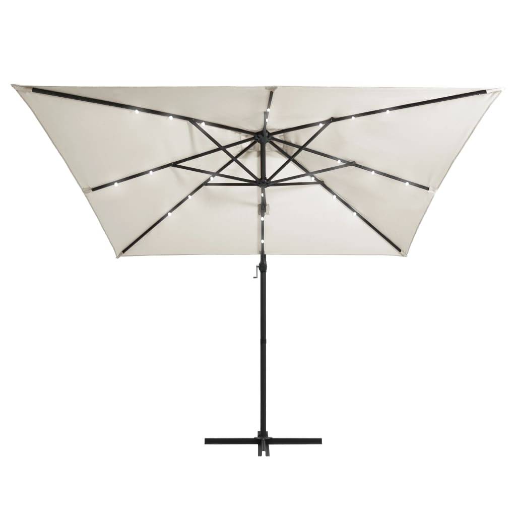 Helloshop26 - Parasol déporté avec led et mât en acier 250 x 250 cm sable - Image 3