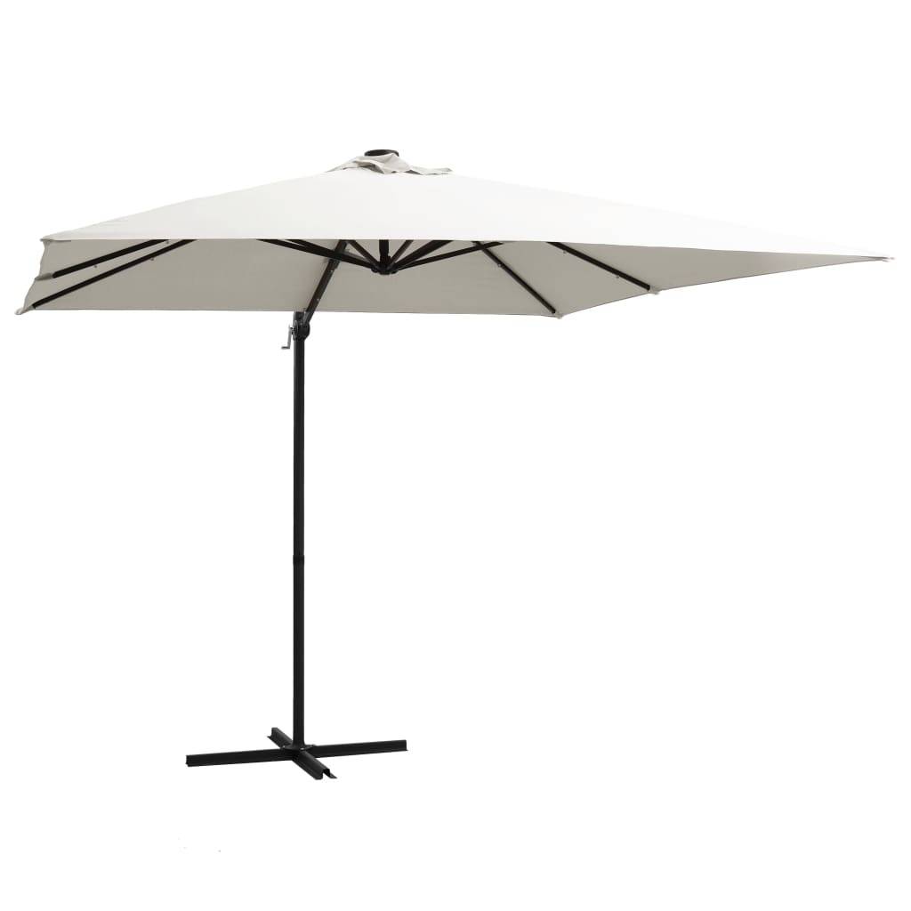 Helloshop26 - Parasol déporté avec led et mât en acier 250 x 250 cm sable - Image 1