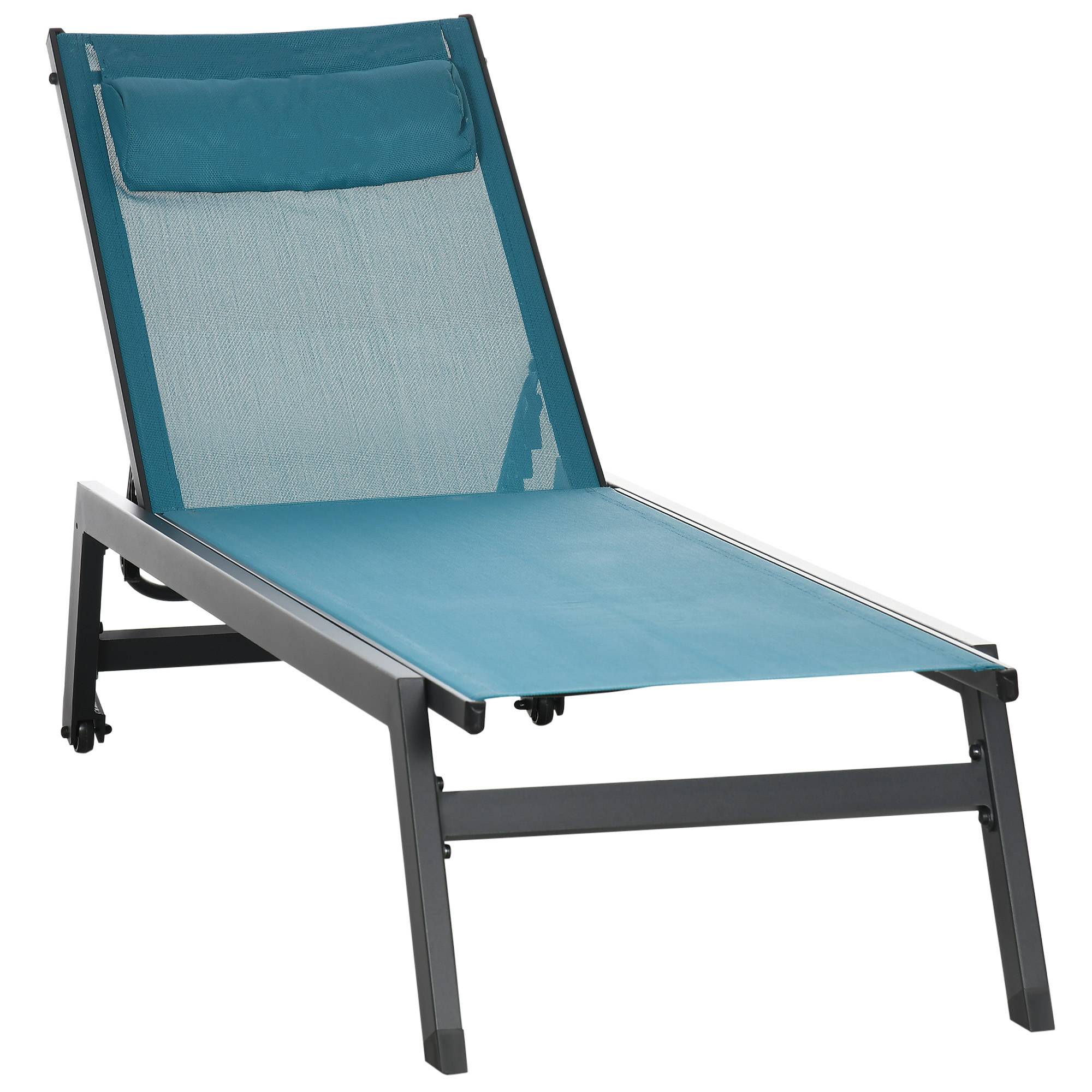 Outsunny - Bain de soleil transat inclinable 5 positions - tétière, 2 roulettes - alu. textilène bleu - Outsunny - Image 1