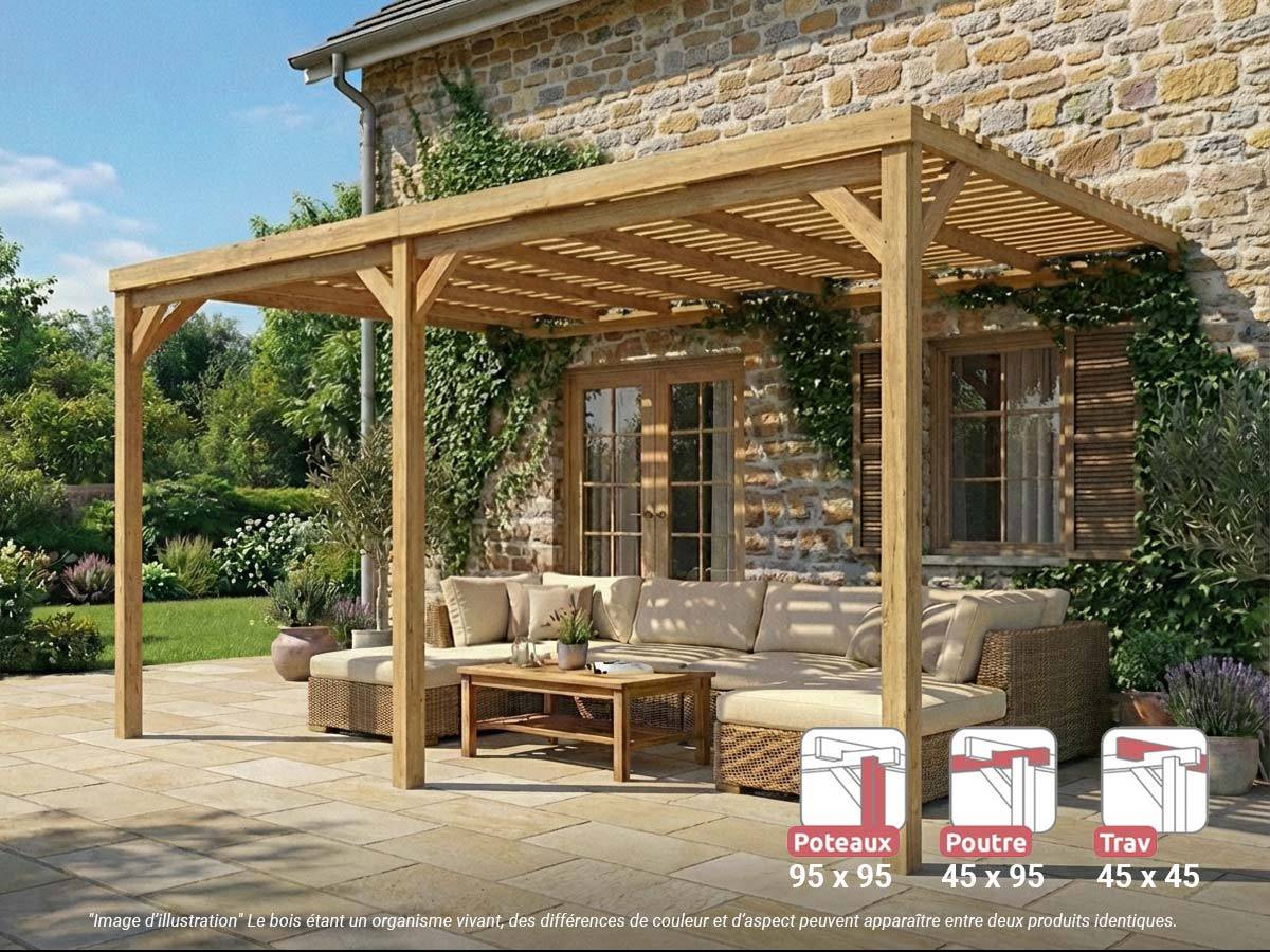 Pergola adossée en bois Montpellier 600 x 300 cm + 3 supports surélevés - Maderland - Image 1