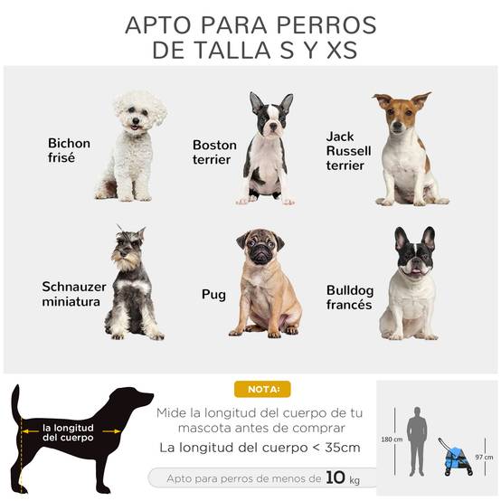 Poussette pliable pour petit chien avec fenêtres en filet, coussin lavable, sangles de sécurité et cadre en acier - Bleue - Image 9