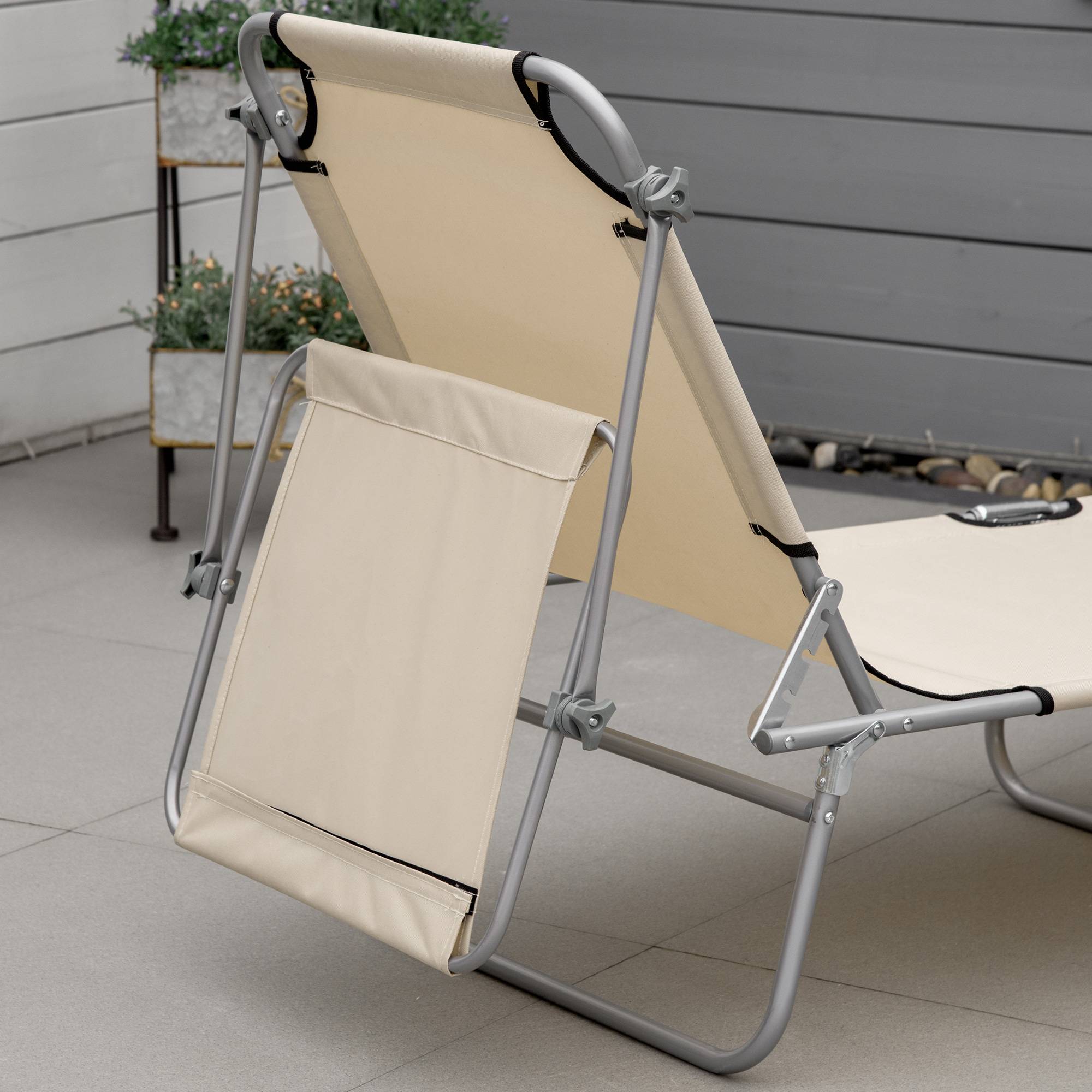 Transat Bain de Soleil Pliable Chaise Longue Pliante Dossier Inclinable Multi-positions et Pare-Soleil réglable - Image 10