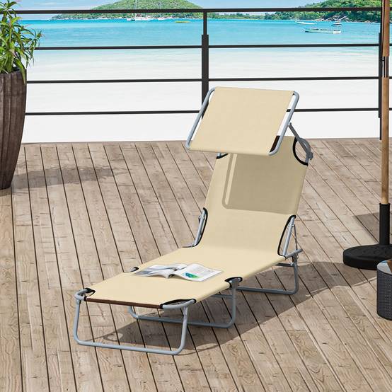 Transat Bain de Soleil Pliable Chaise Longue Pliante Dossier Inclinable Multi-positions et Pare-Soleil réglable - Image 4