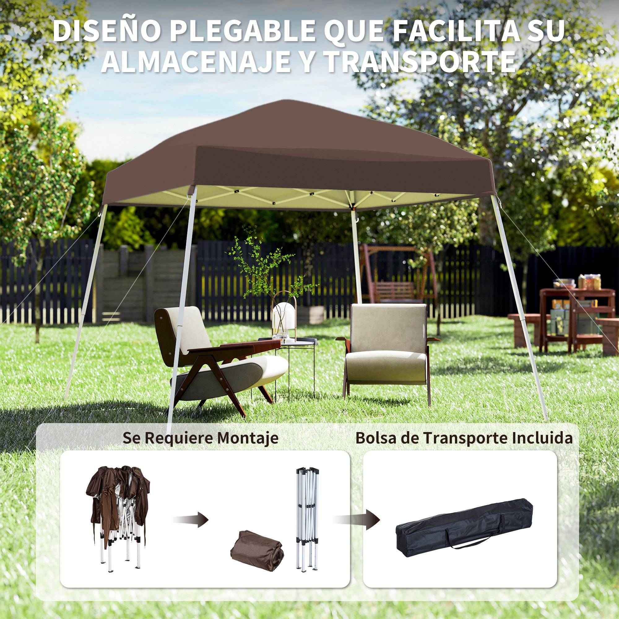 Tente pliante 2,4 x 2,4 m, tonnelle de jardin pop-up, hauteur réglable, sac de transport inclus, protection UV, imperméable, couleur café - Image 7