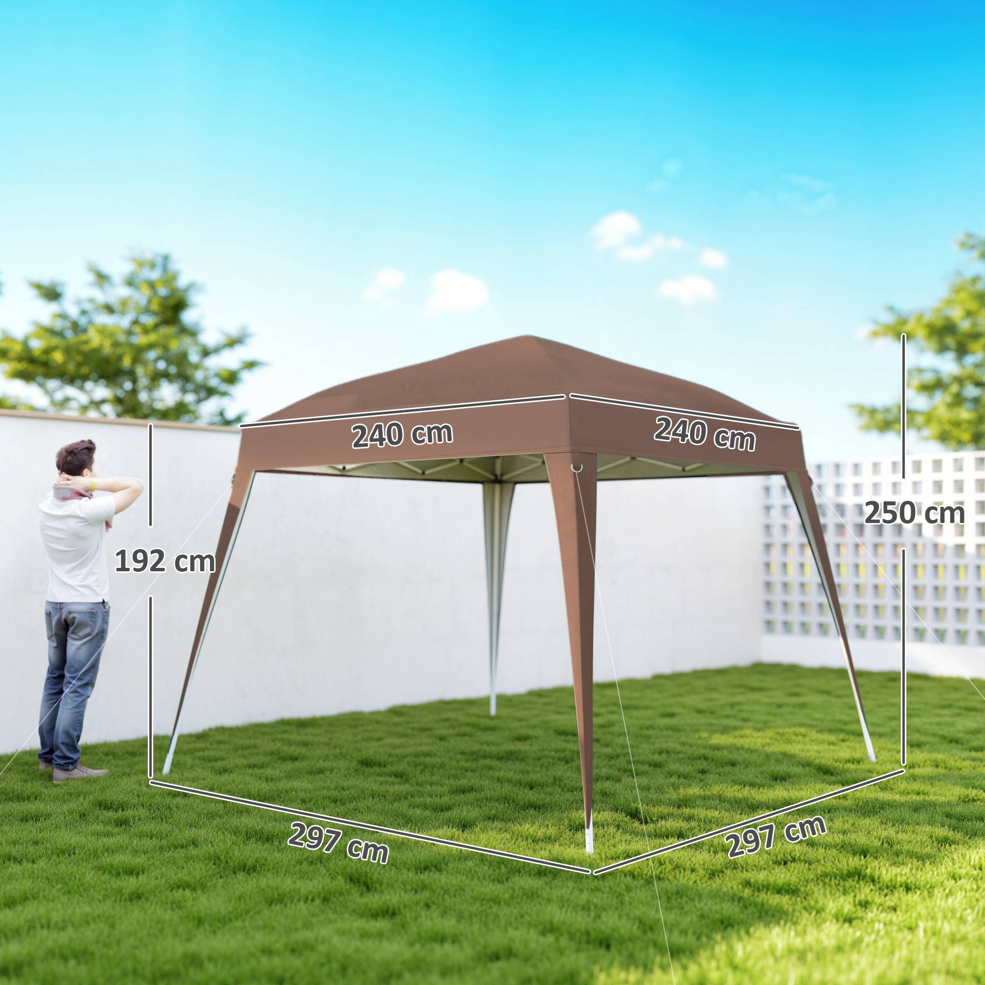 Tente pliante 2,4 x 2,4 m, tonnelle de jardin pop-up, hauteur réglable, sac de transport inclus, protection UV, imperméable, couleur café - Image 5