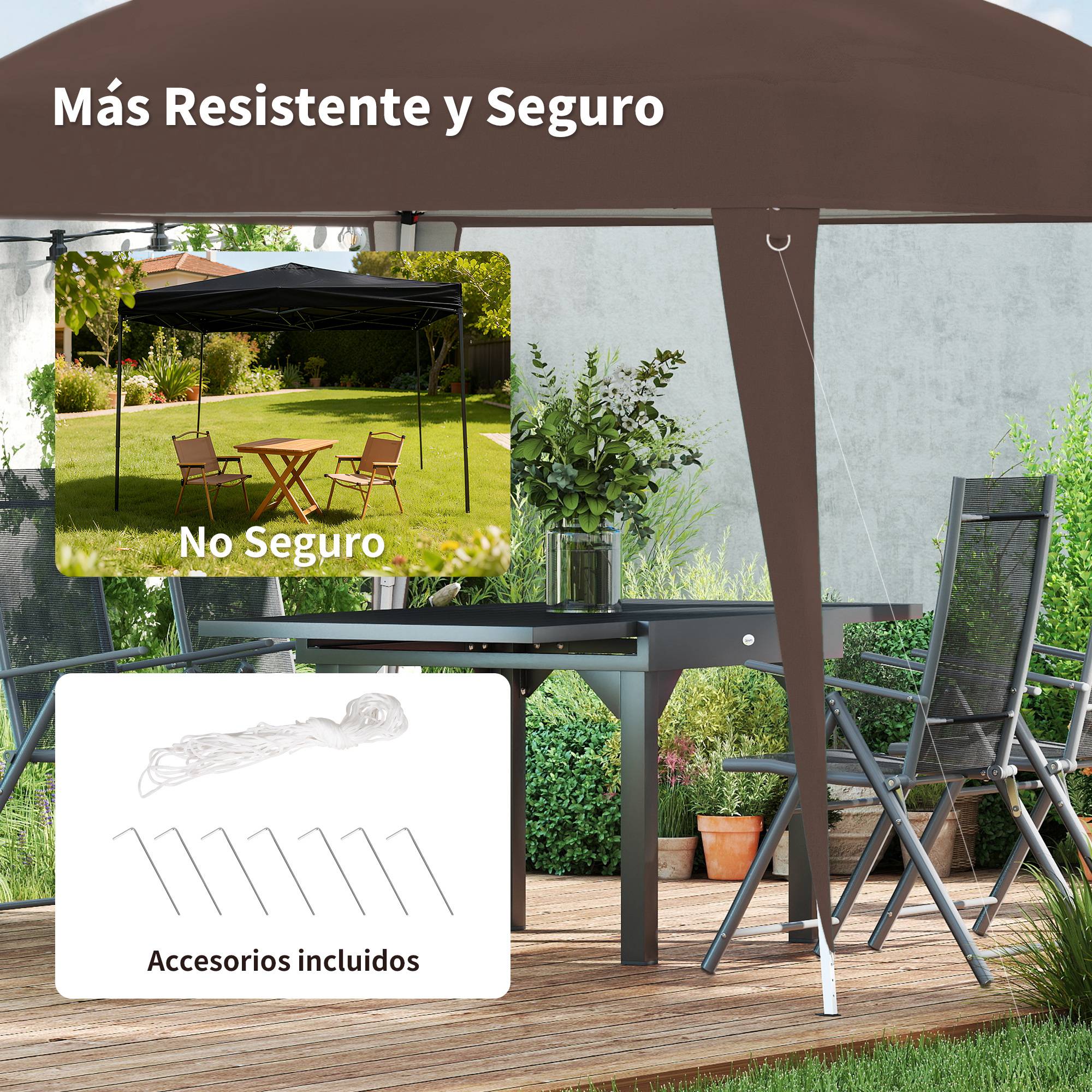 Tente pliante 2,4 x 2,4 m, tonnelle de jardin pop-up, hauteur réglable, sac de transport inclus, protection UV, imperméable, couleur café - Image 8