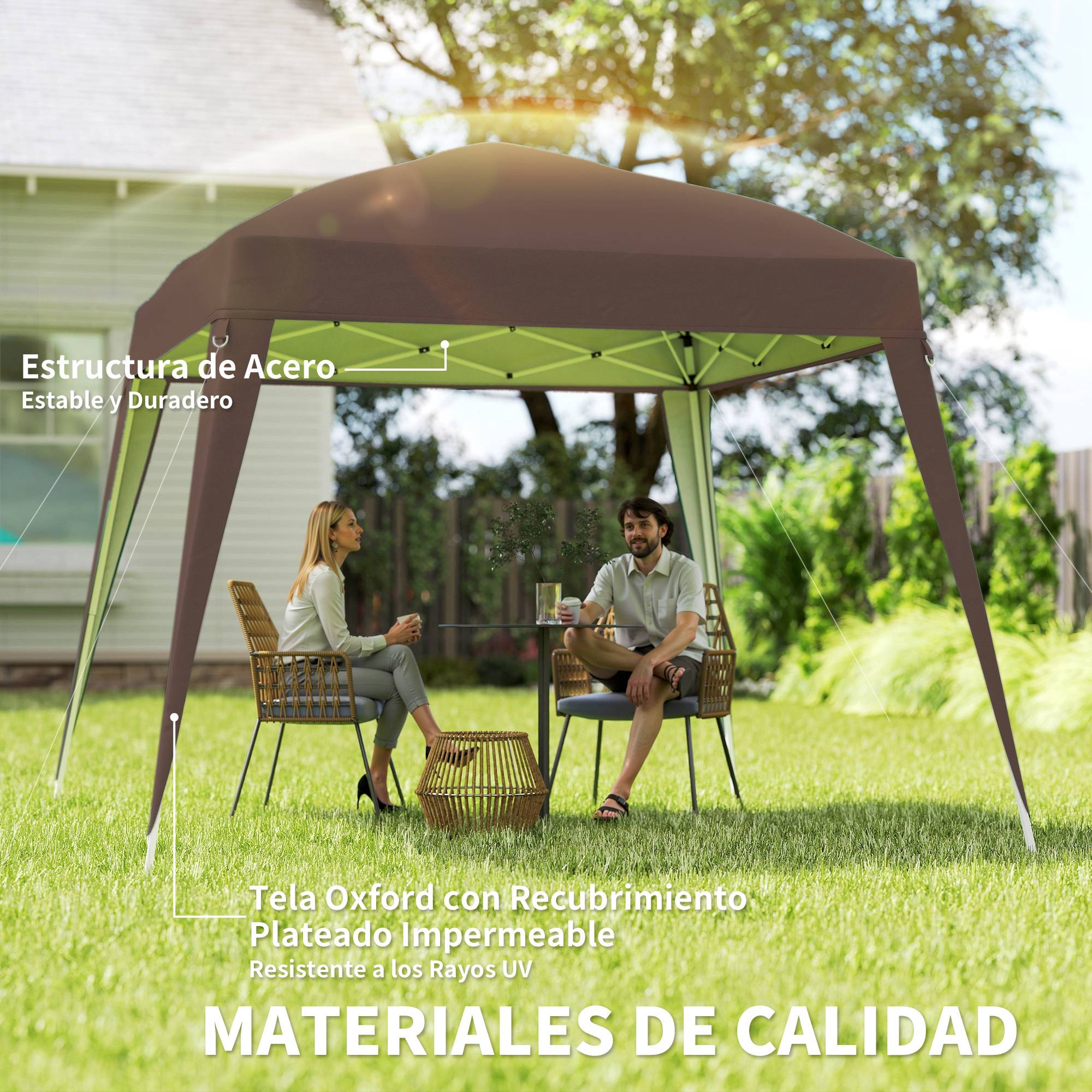 Tente pliante 2,4 x 2,4 m, tonnelle de jardin pop-up, hauteur réglable, sac de transport inclus, protection UV, imperméable, couleur café - Image 6