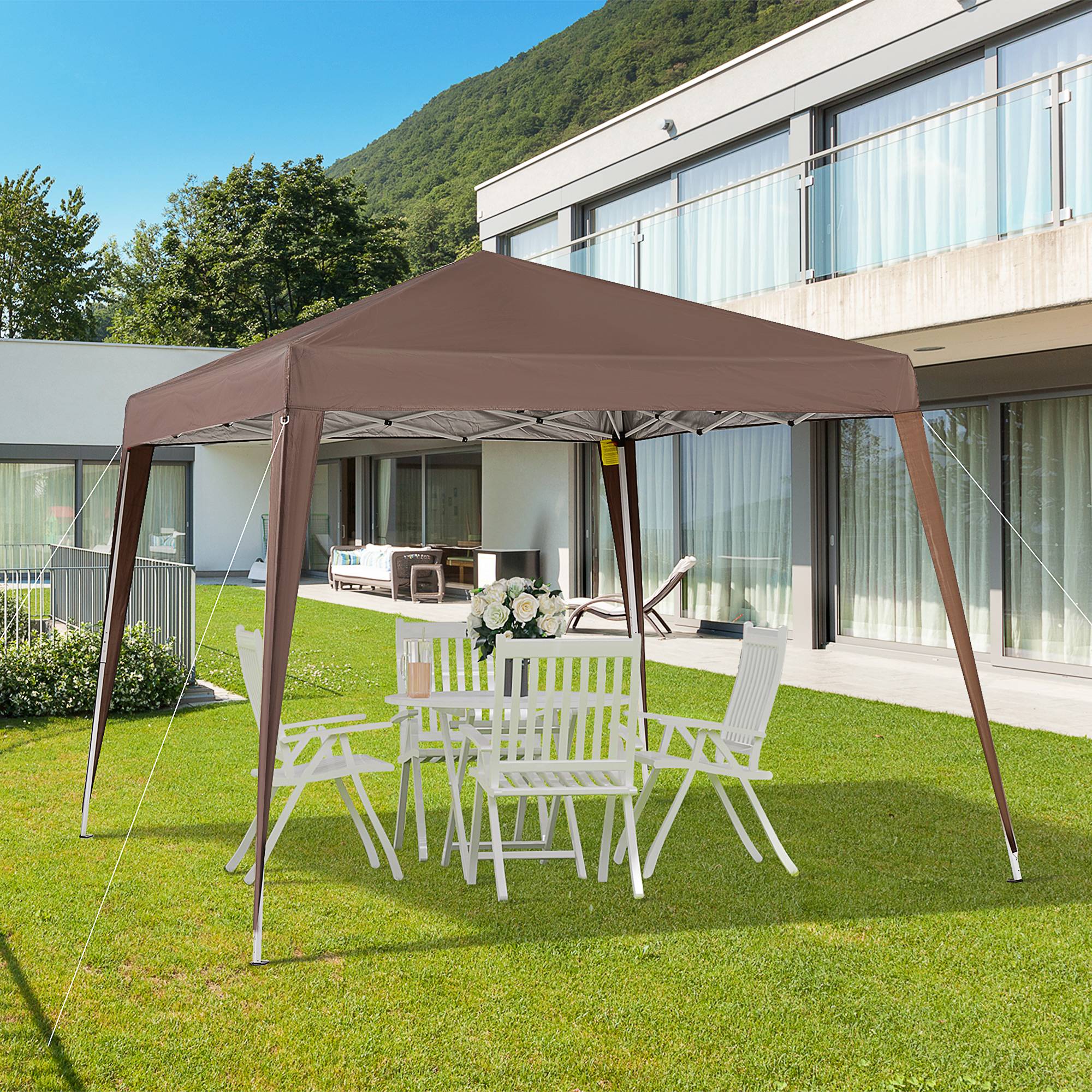 Tente pliante 2,4 x 2,4 m, tonnelle de jardin pop-up, hauteur réglable, sac de transport inclus, protection UV, imperméable, couleur café - Image 10