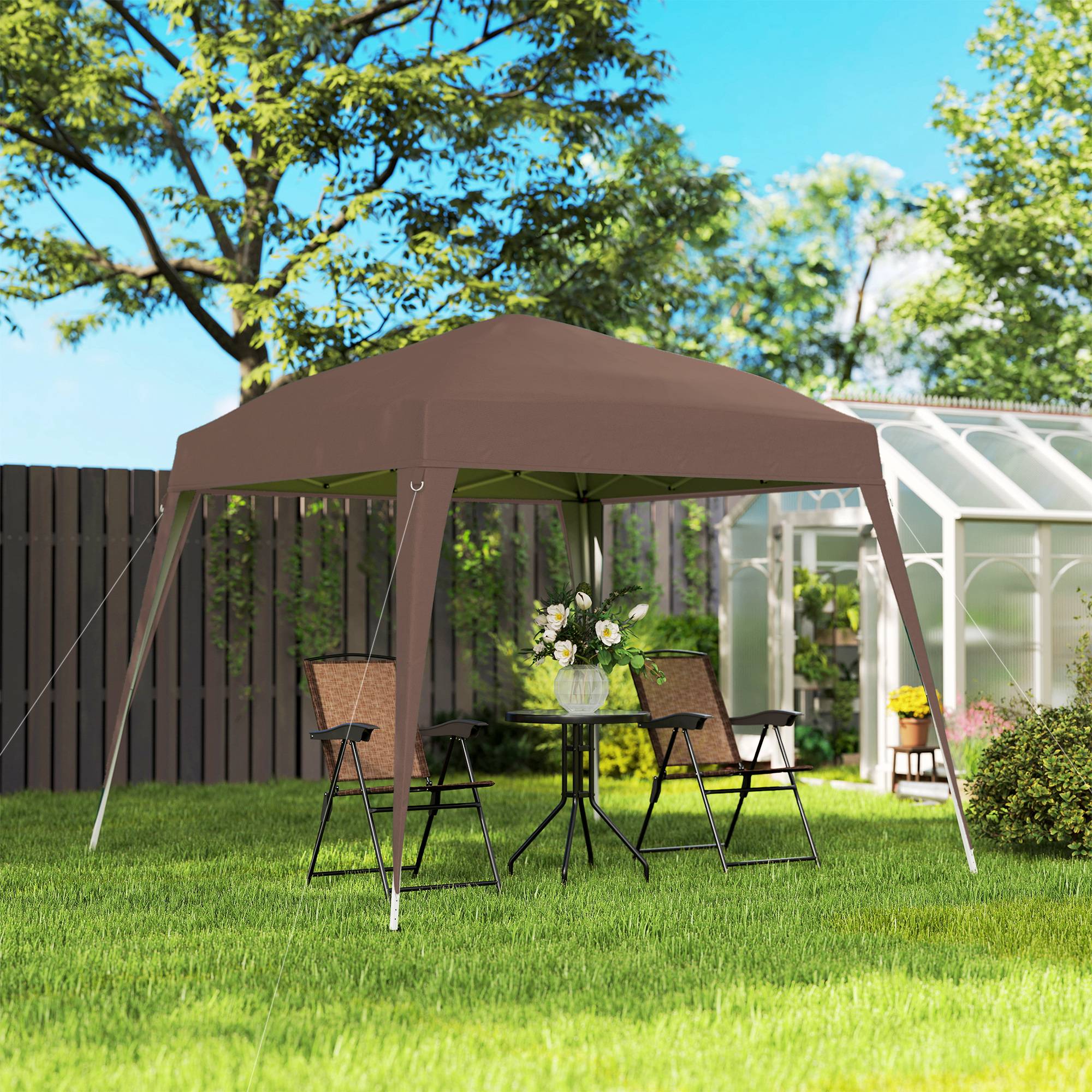 Tente pliante 2,4 x 2,4 m, tonnelle de jardin pop-up, hauteur réglable, sac de transport inclus, protection UV, imperméable, couleur café - Image 3
