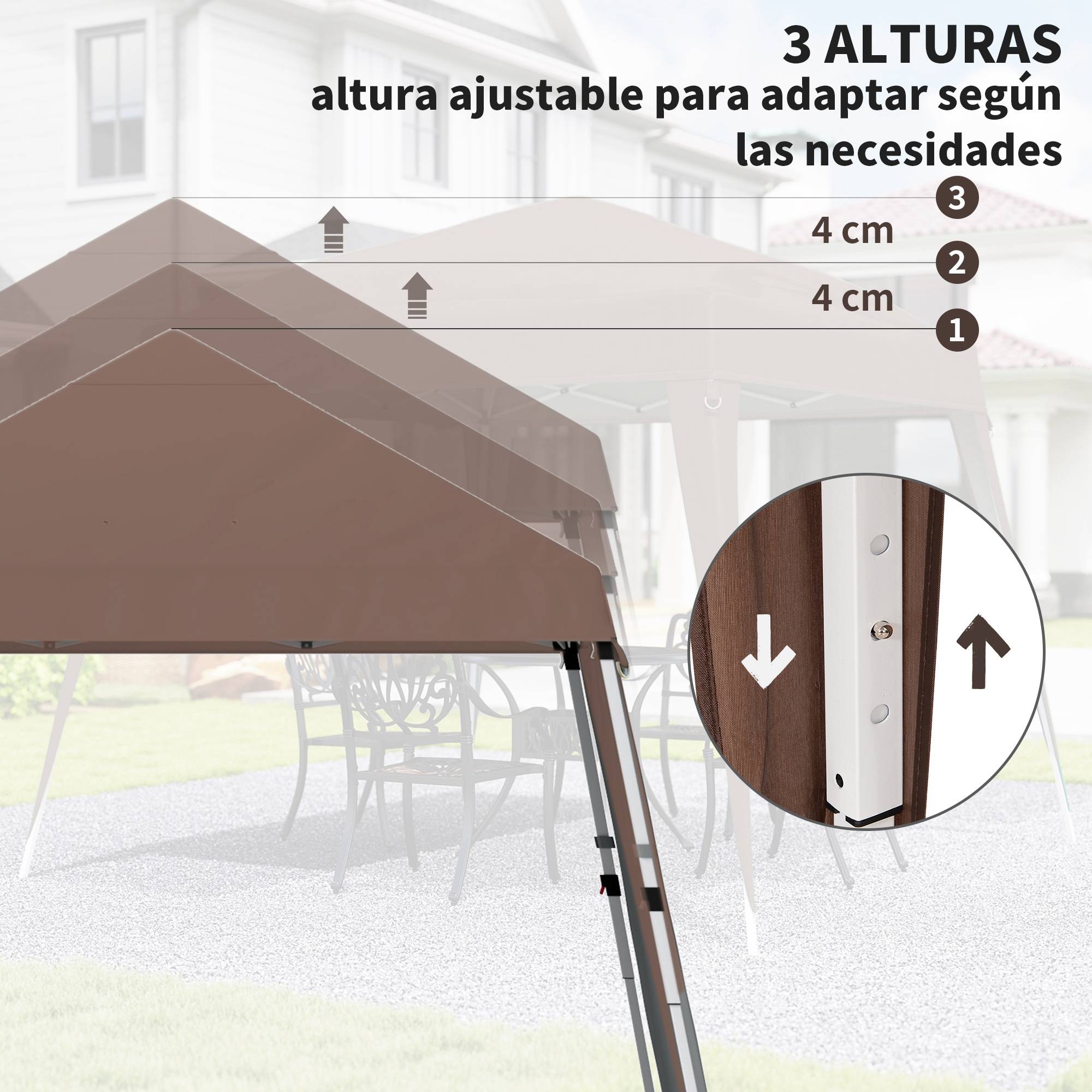 Tente pliante 2,4 x 2,4 m, tonnelle de jardin pop-up, hauteur réglable, sac de transport inclus, protection UV, imperméable, couleur café - Image 9