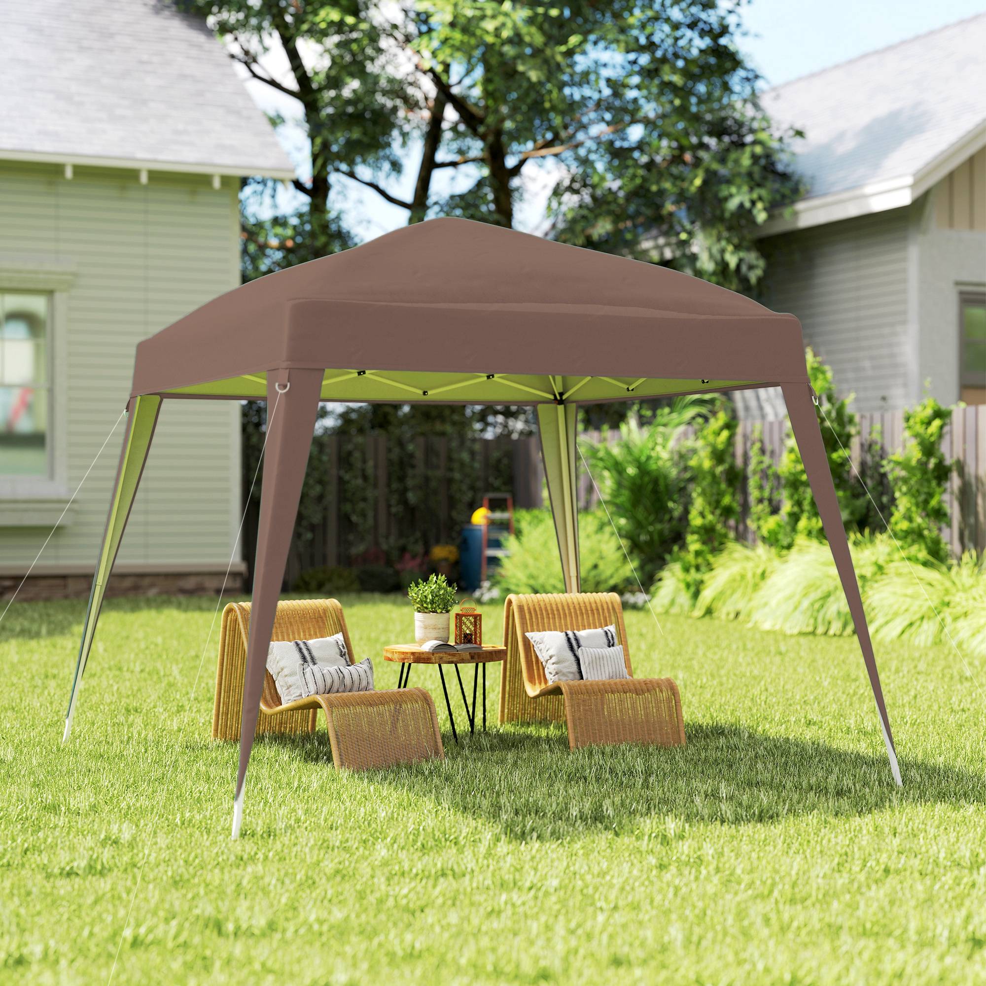 Tente pliante 2,4 x 2,4 m, tonnelle de jardin pop-up, hauteur réglable, sac de transport inclus, protection UV, imperméable, couleur café - Image 4