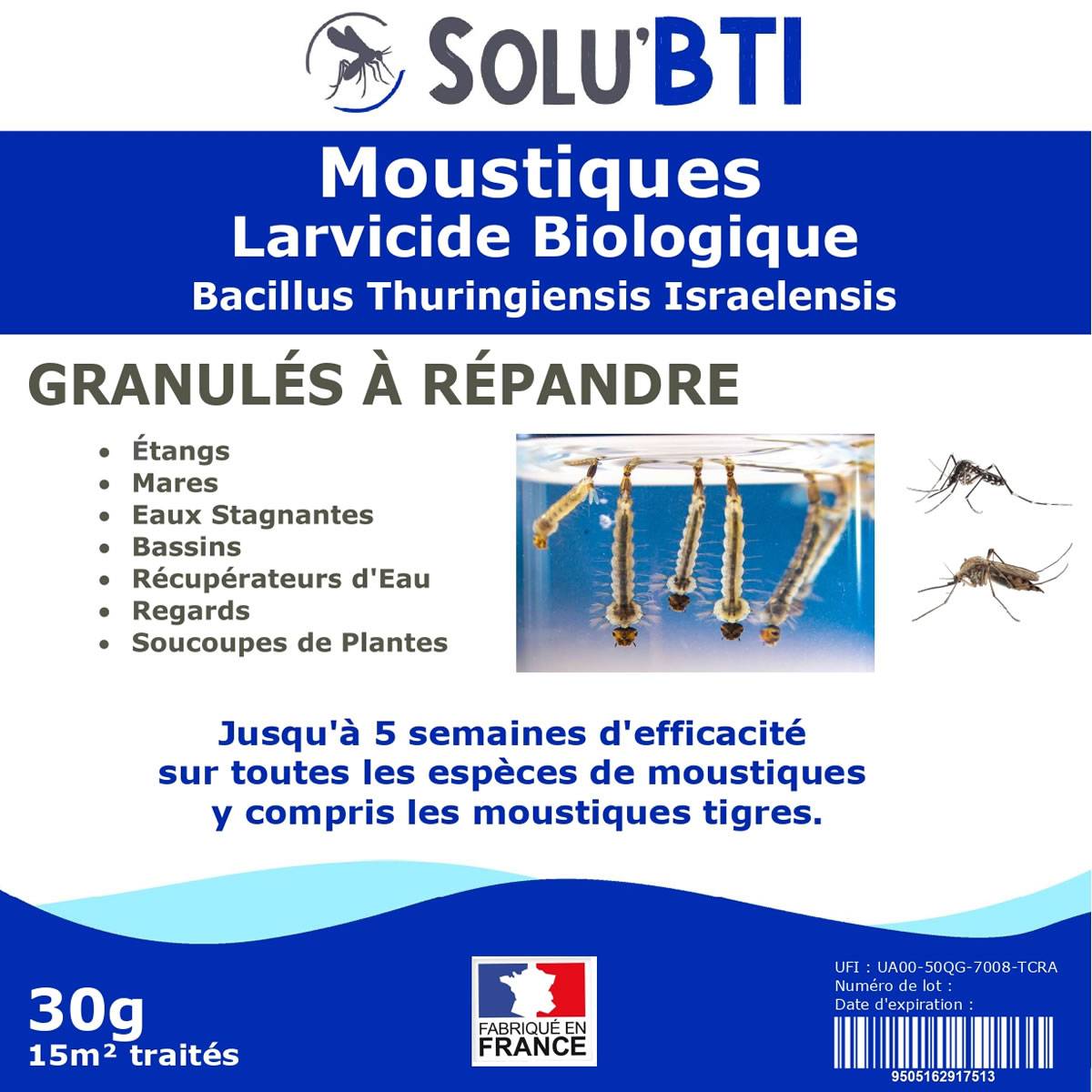 SOLUBTI - Moustiques - 30 gr de Larvicide Biologique - BTI - Bacillus Thuringiensis - Image 1